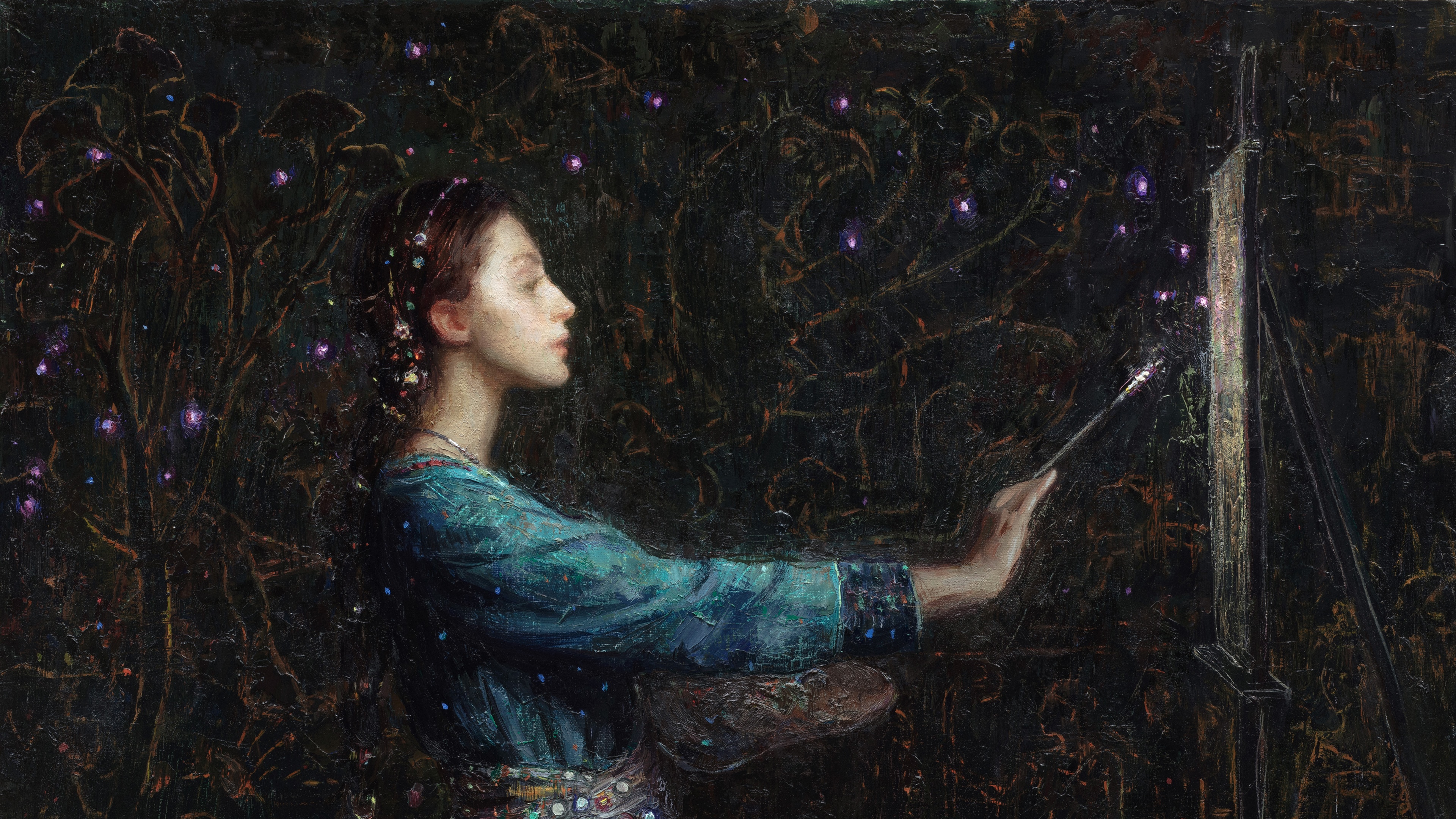 Scott Burdick's painting of a woman painting HD Wallpaper