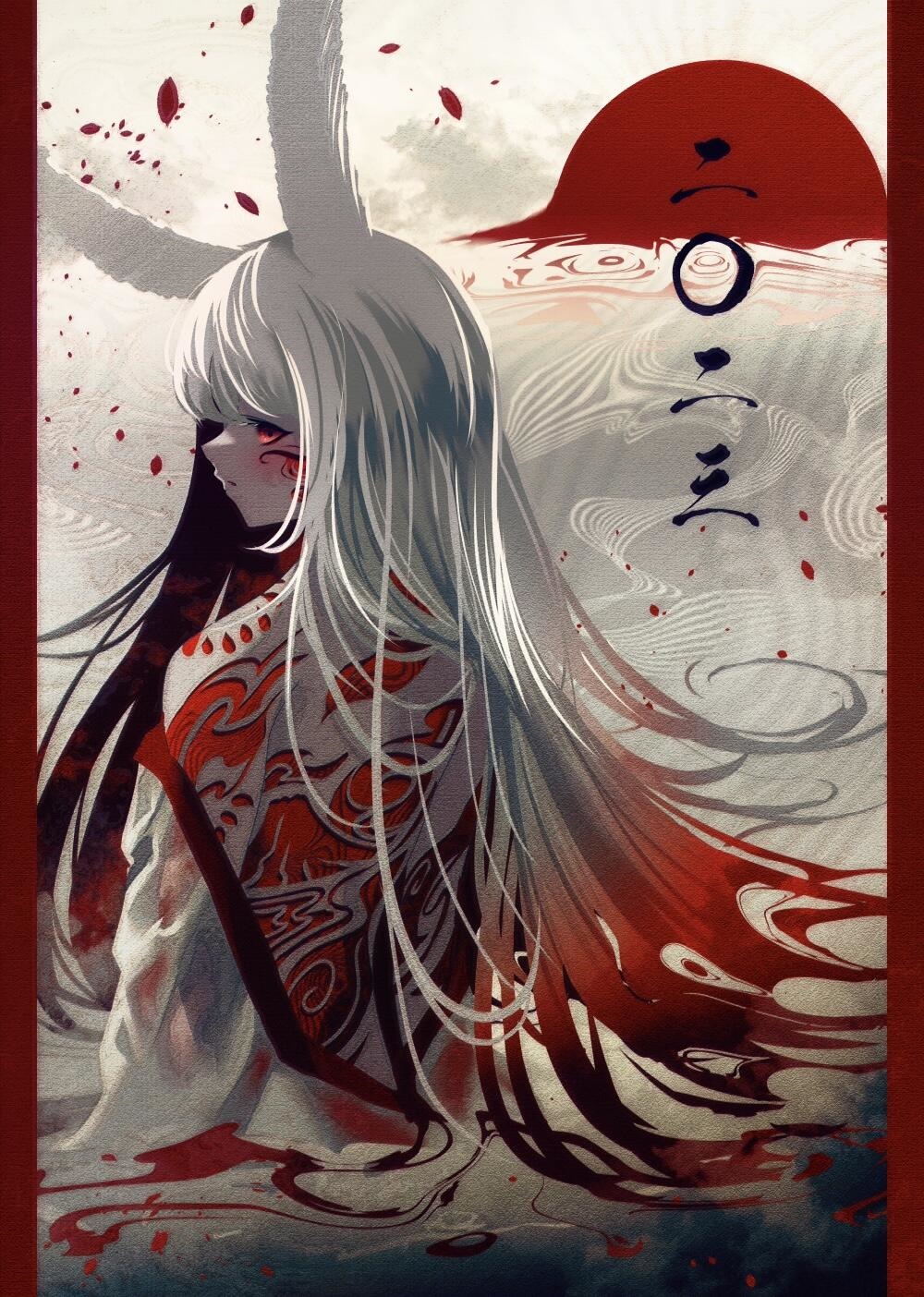 Woman with white hair and red markings HD Phone Wallpaper