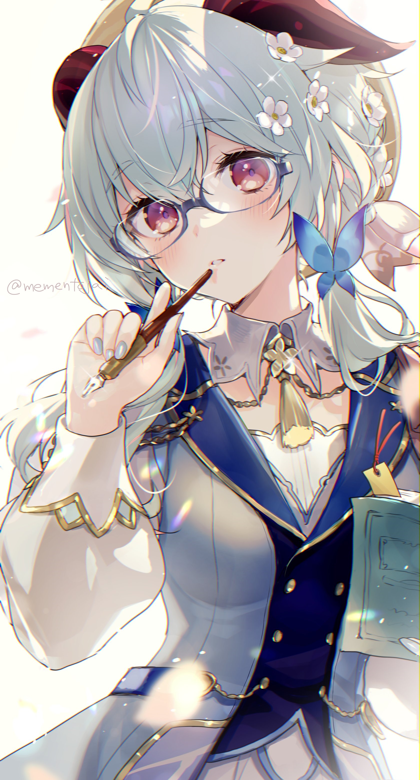 Ganyu from Genshin Impact wearing glasses and flowers in hair HD Phone Wallpaper