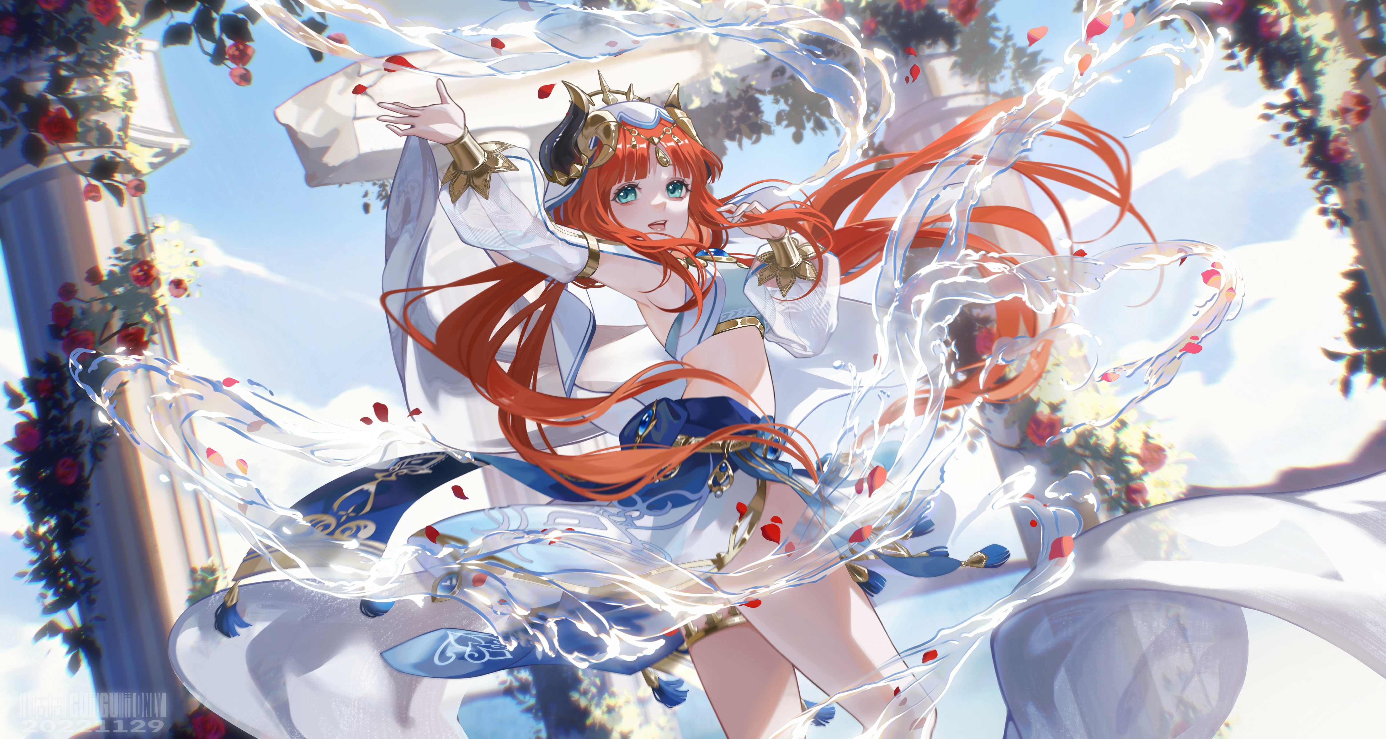 4K Genshin Impact Nilou with water and petals HD Wallpaper