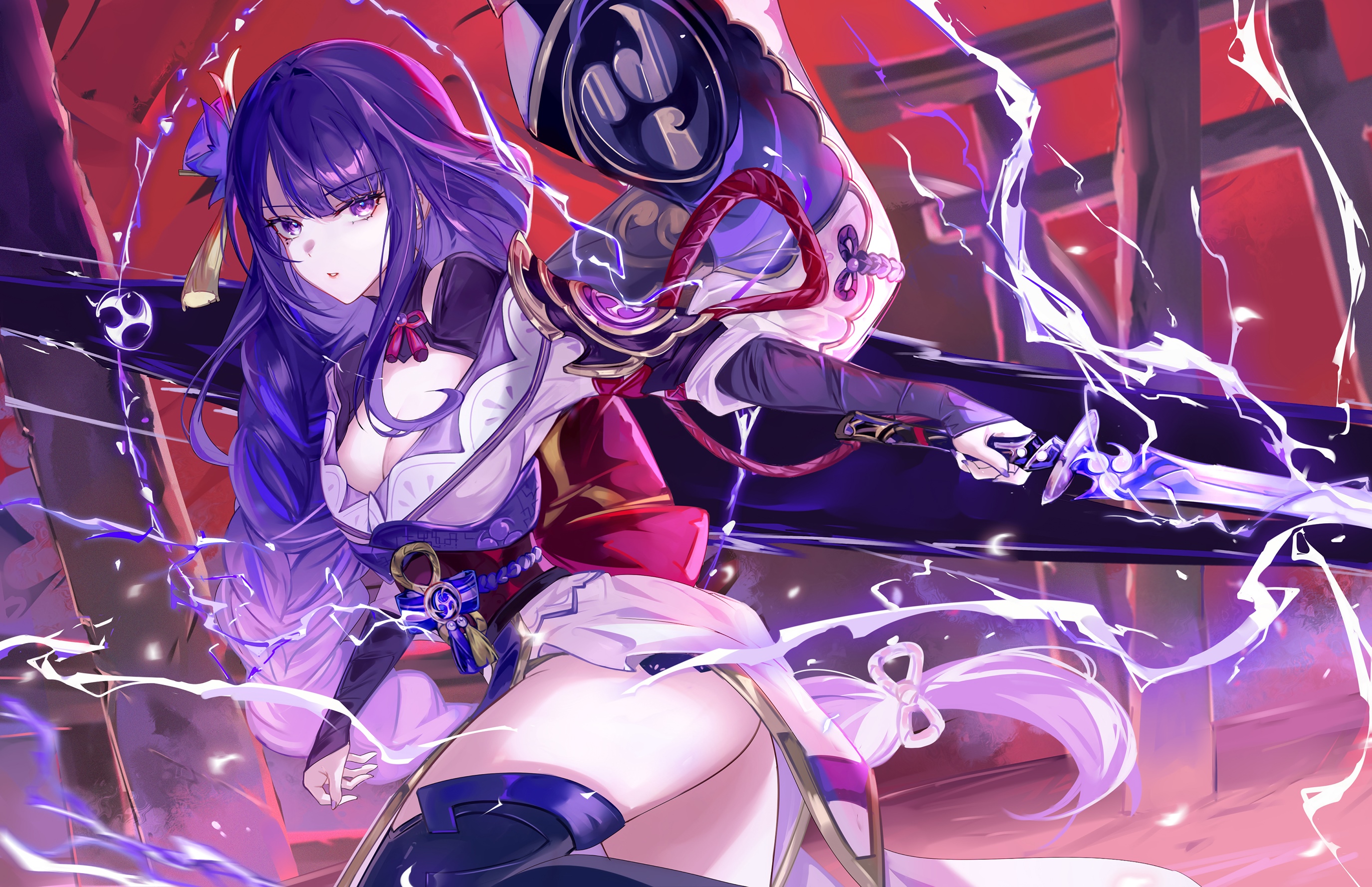 Raiden Shogun from Genshin Impact with a sword HD Wallpaper