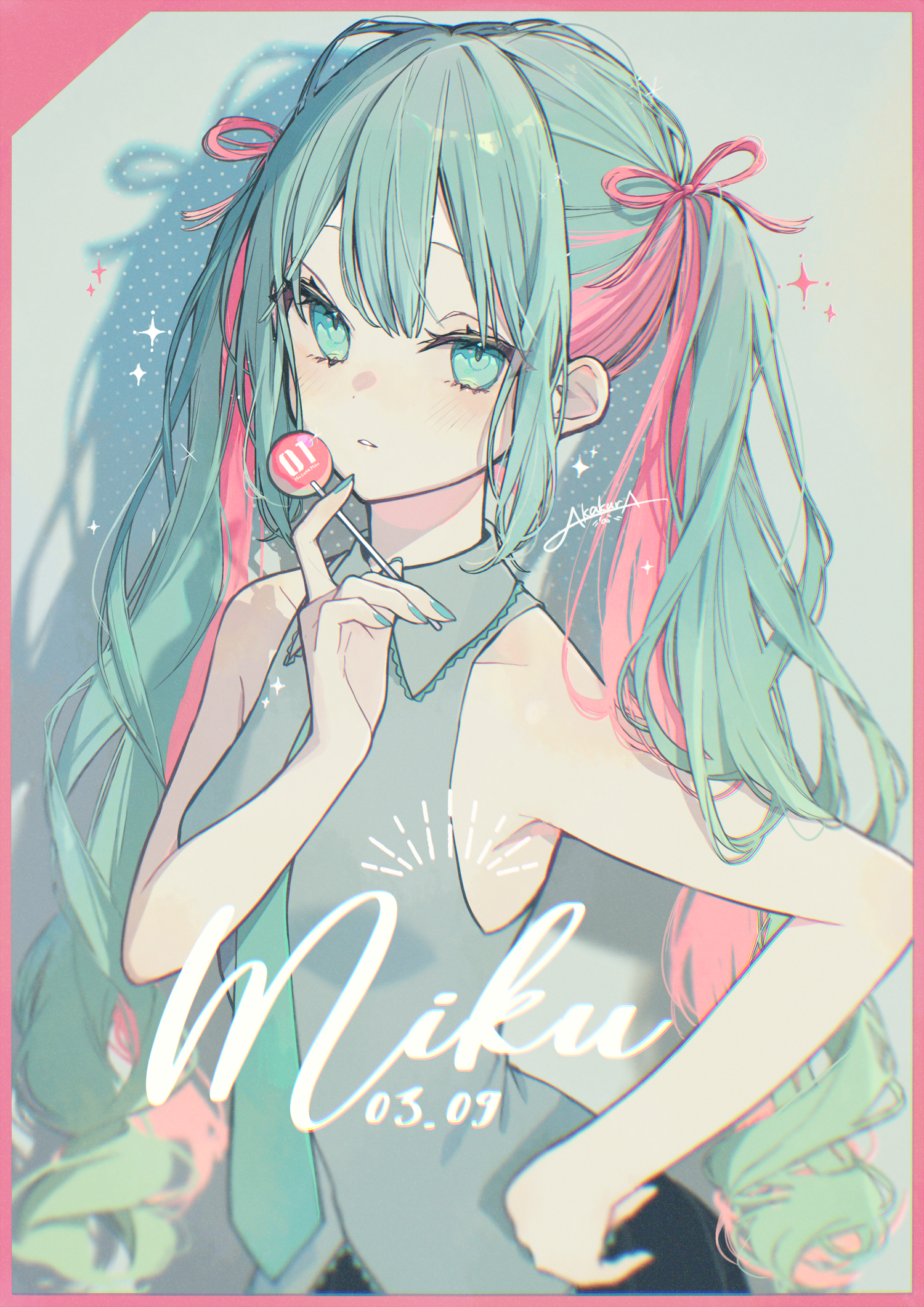 Hatsune Miku with a lollipop and twintails HD Phone Wallpaper