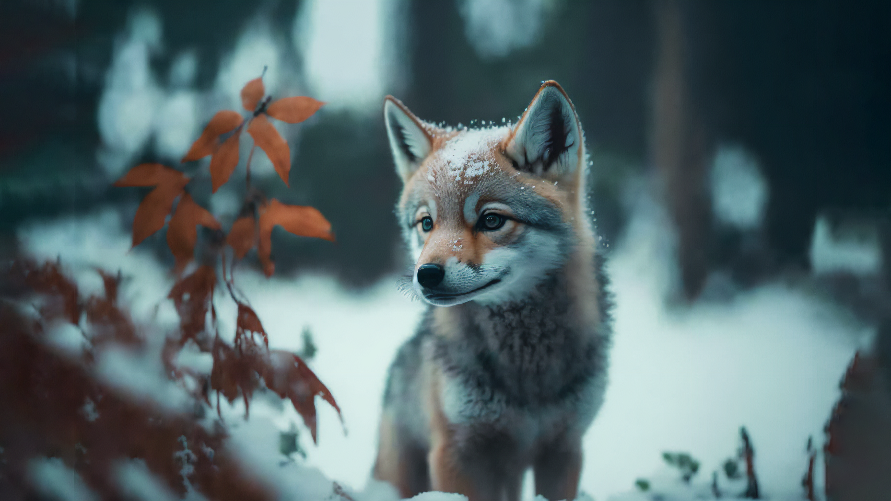 A young wolf in the snow HD Wallpaper