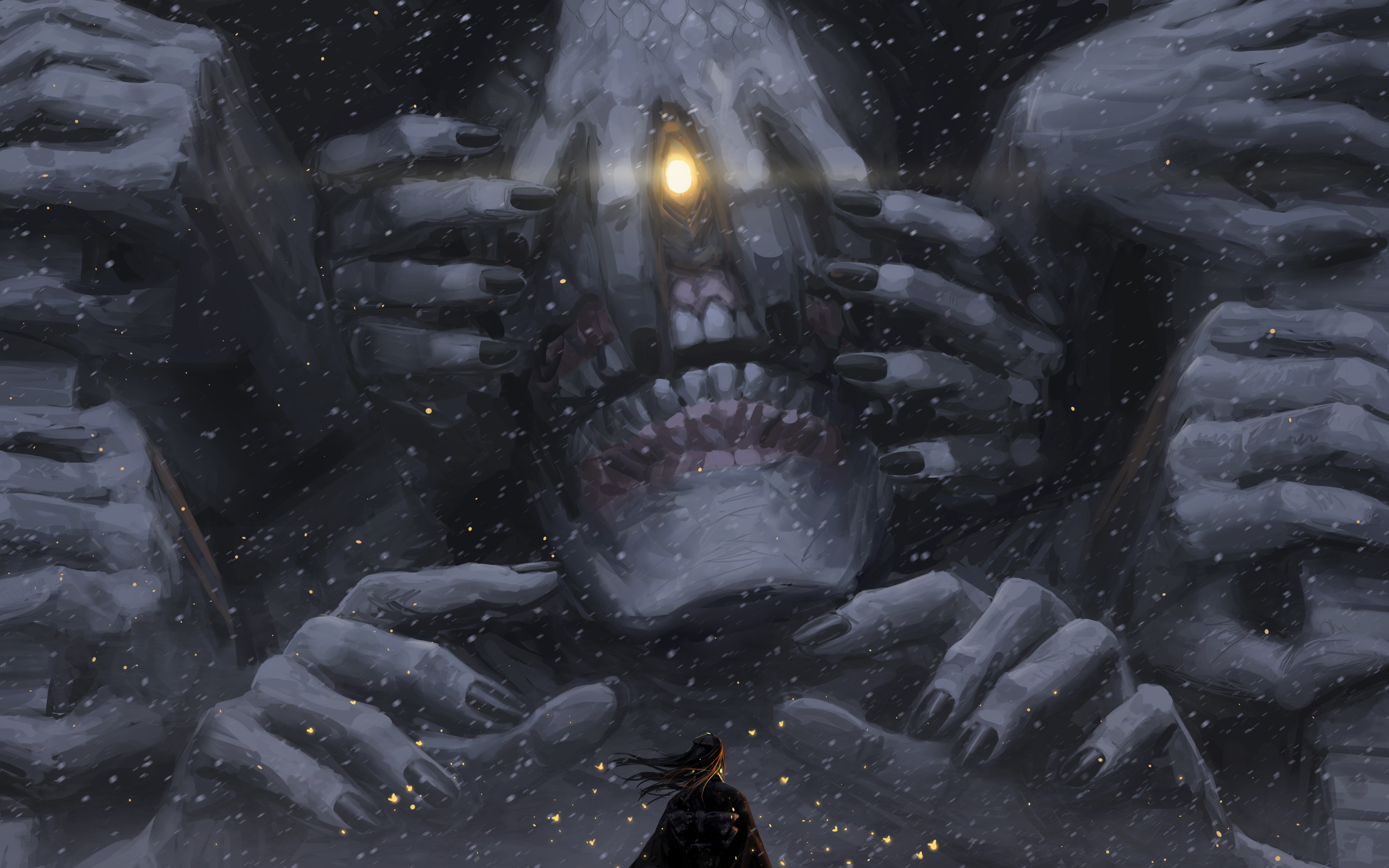 Fantasy art of a creature with many hands and a single eye HD Wallpaper