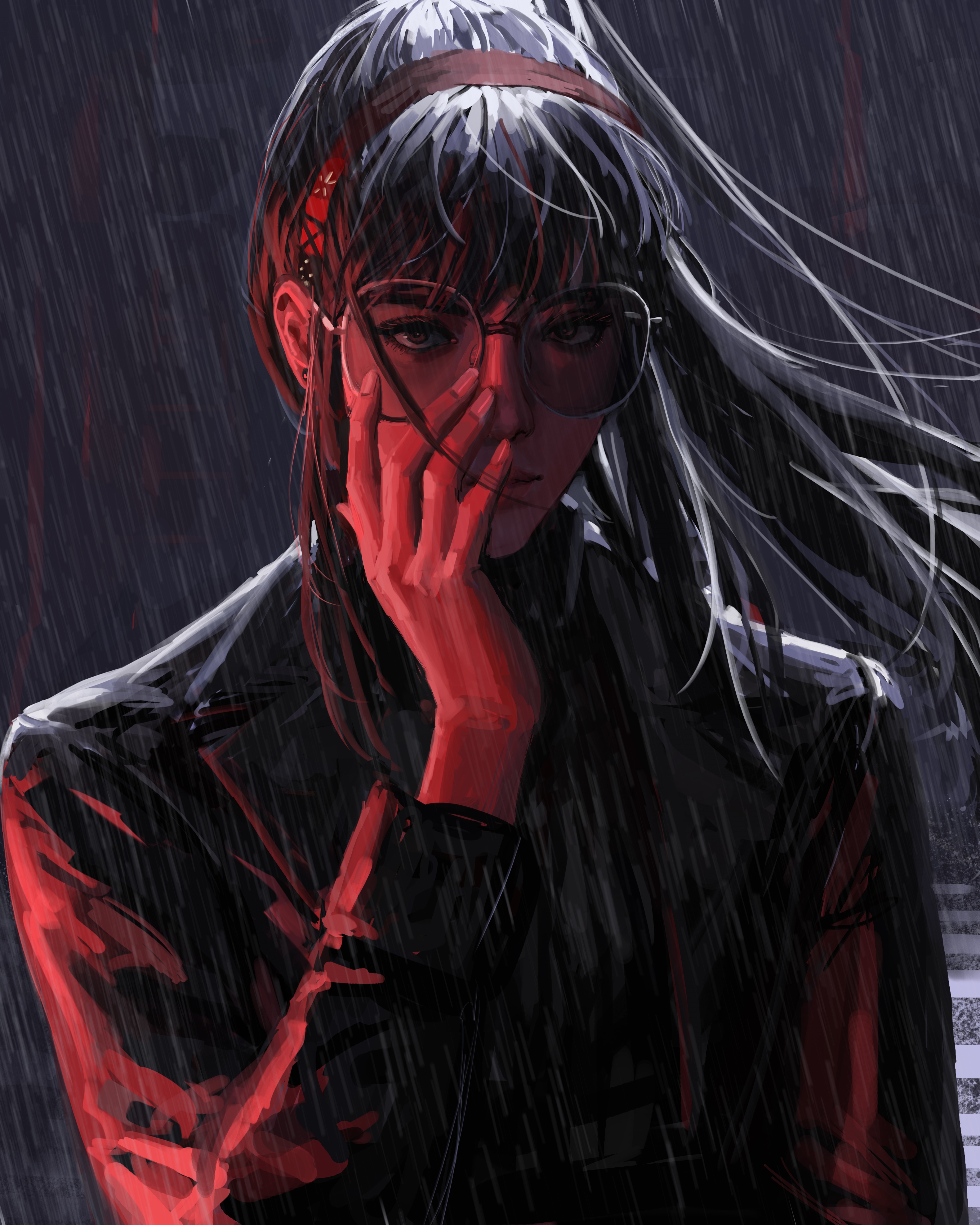 Fantasy girl with glasses in the rain by GUWEIZ HD Phone Wallpaper