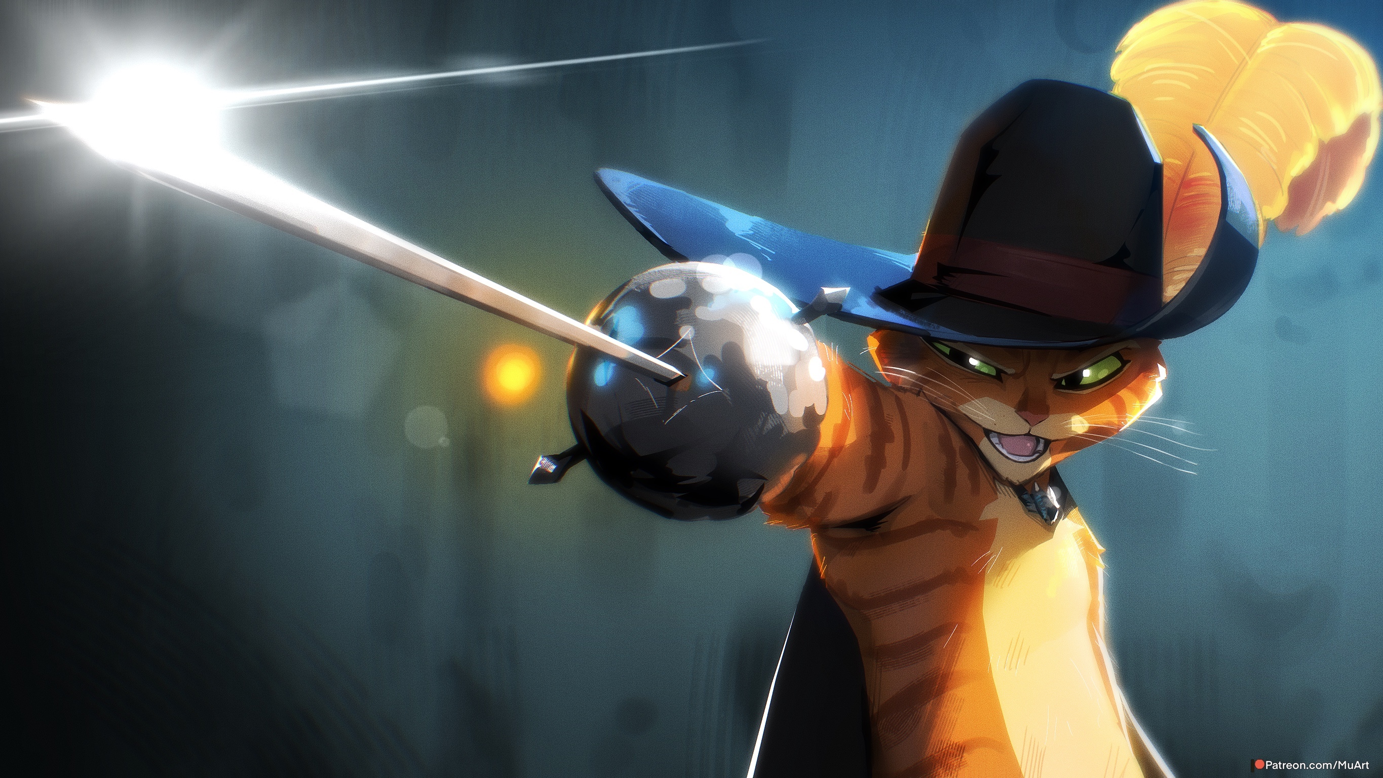 Puss in Boots with a sword and hat HD Wallpaper