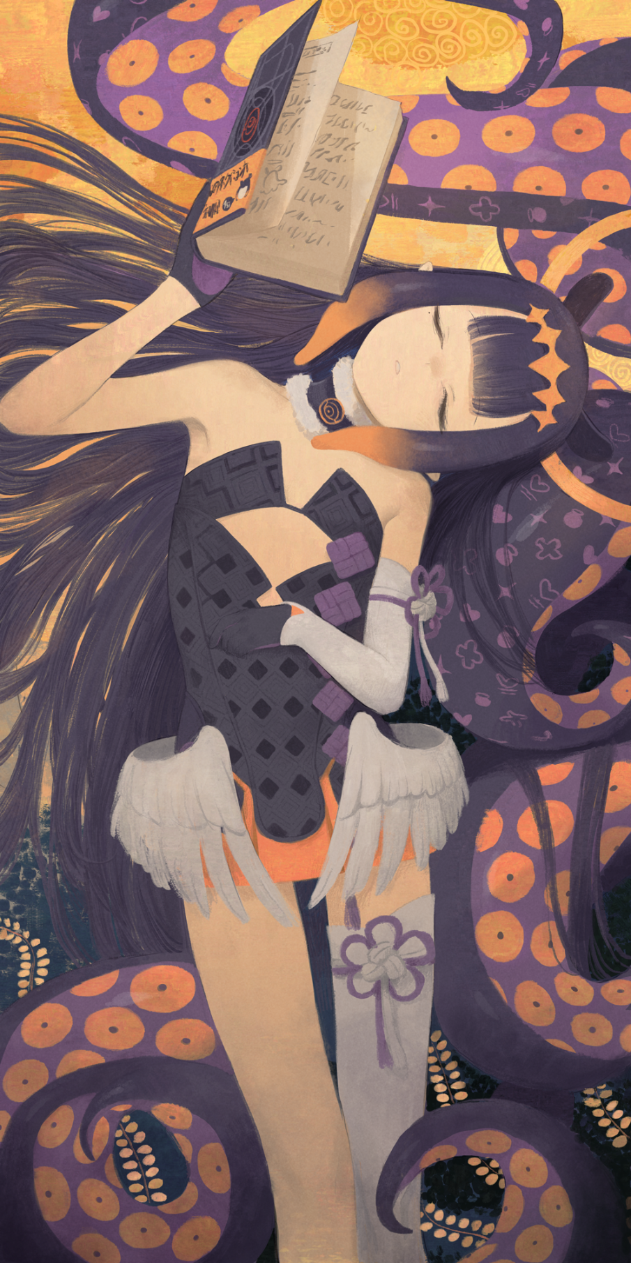 Ninomae Inanis reading a book with tentacles HD Phone Wallpaper