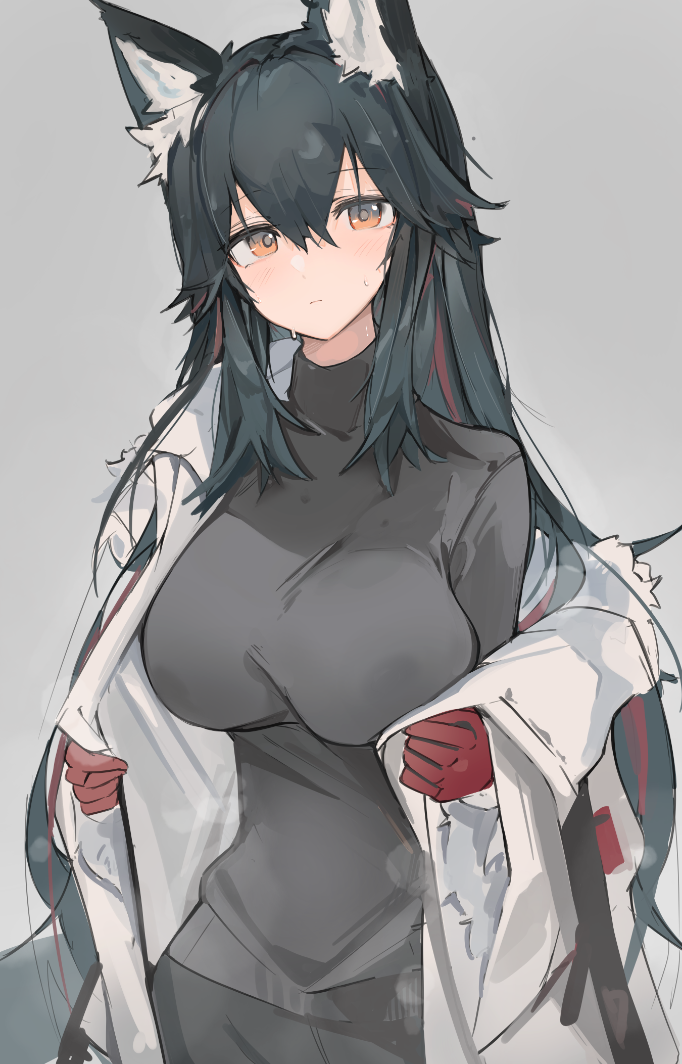 Texas from Arknights wearing a black turtleneck and lab coat HD Phone Wallpaper