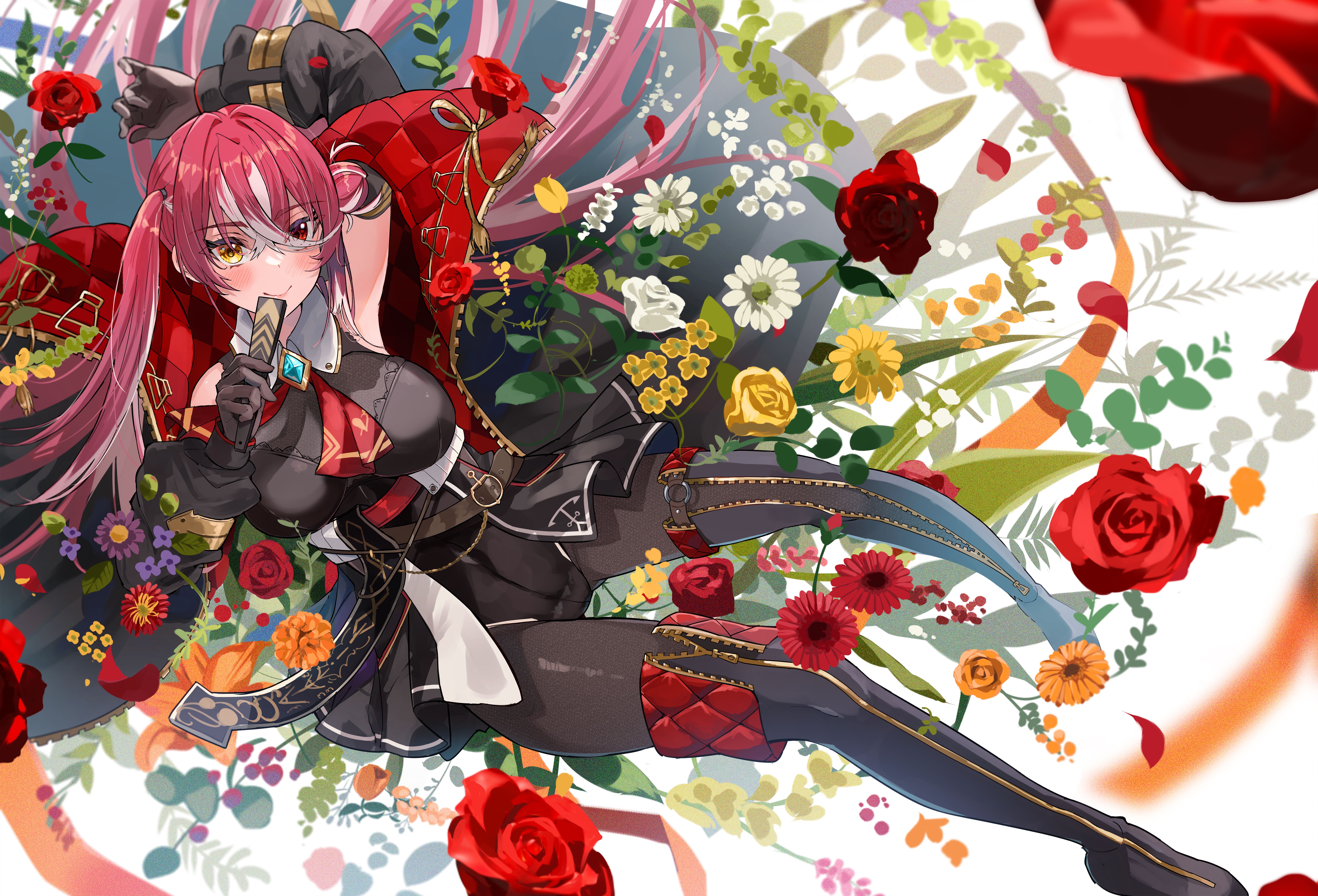 4K Houshou Marine surrounded by roses and flowers HD Wallpaper