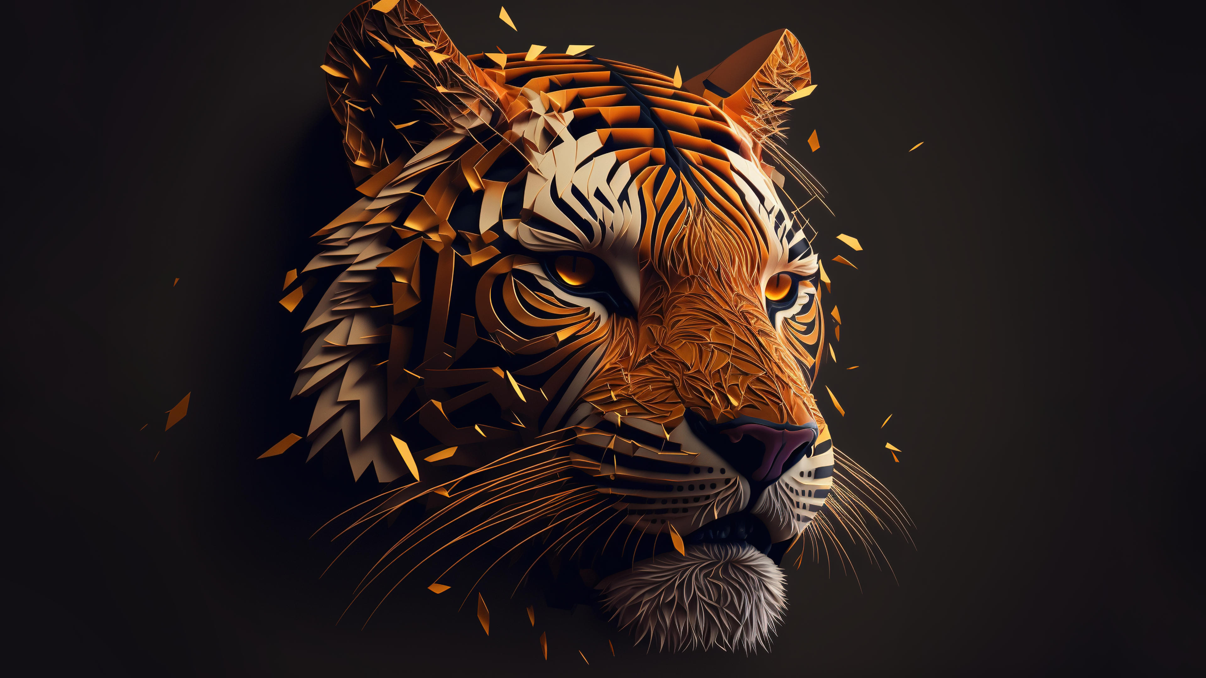 4K abstract tiger head with golden shards HD Wallpaper