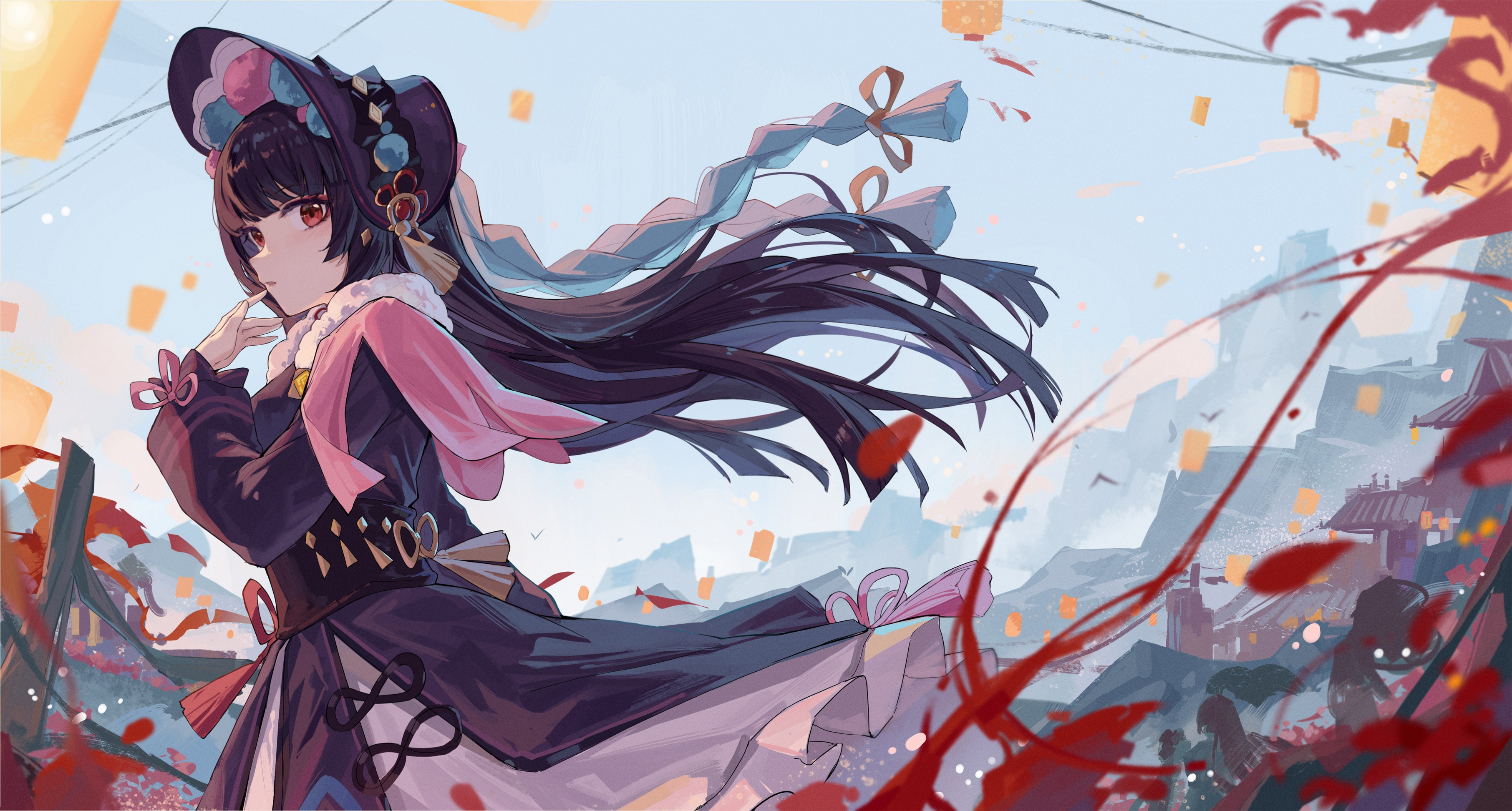 Yunjin from Genshin Impact with lanterns HD Wallpaper