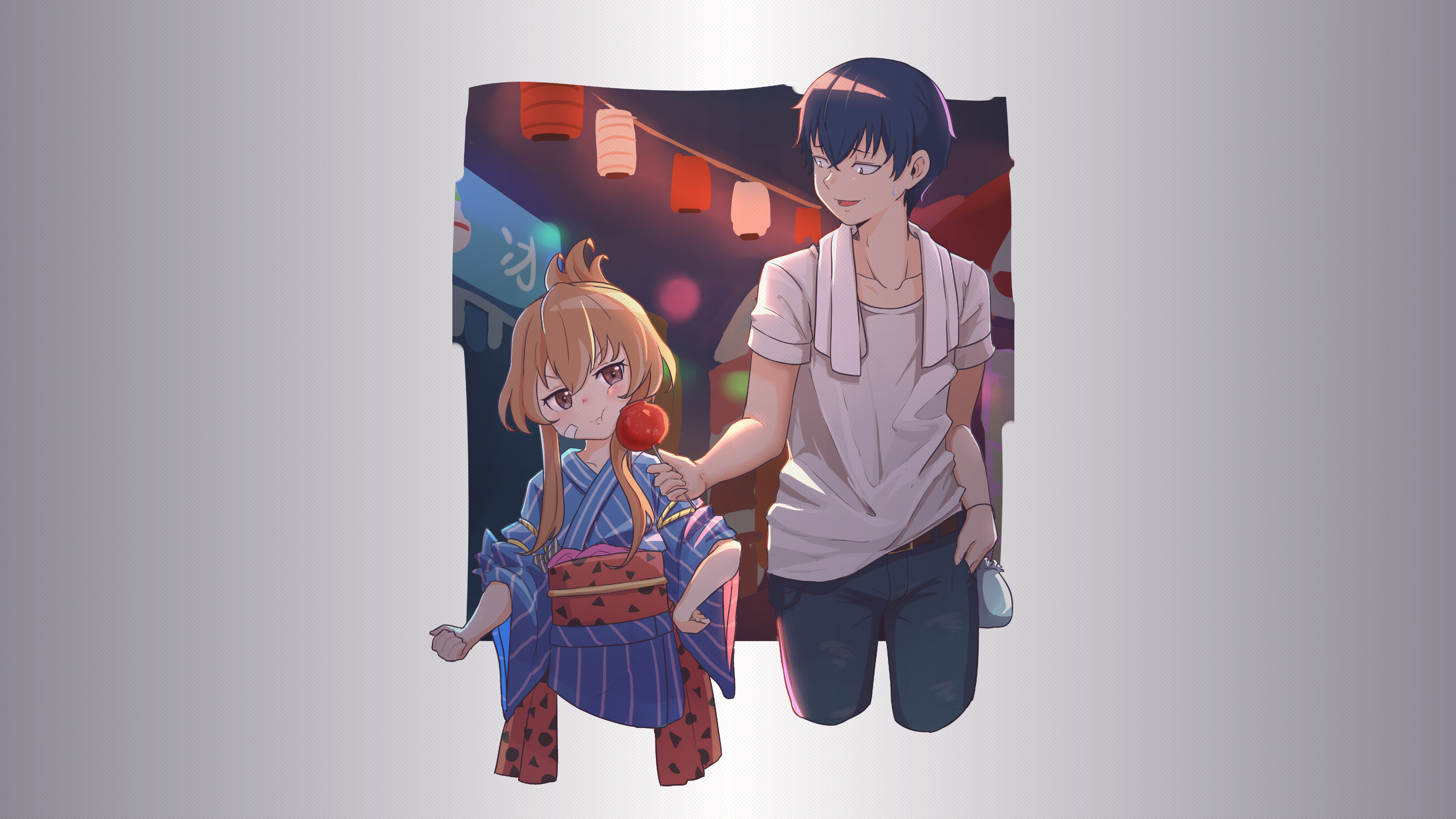 4K Toradora! Aisaka Taiga and Takasu Ryuuji at Festival HD Wallpaper