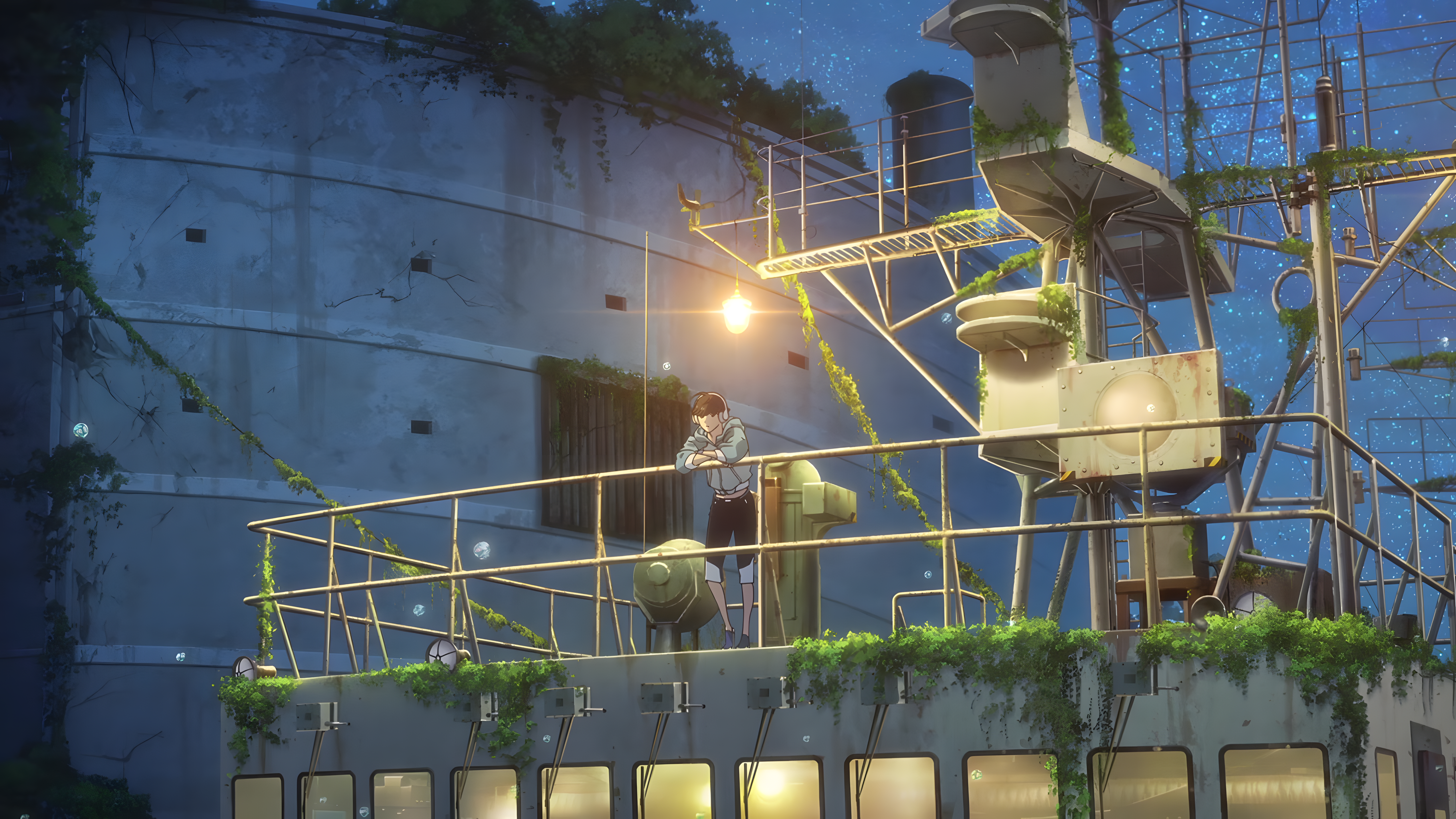 4K Anime screenshot of Hibiki on a ship at night HD Wallpaper