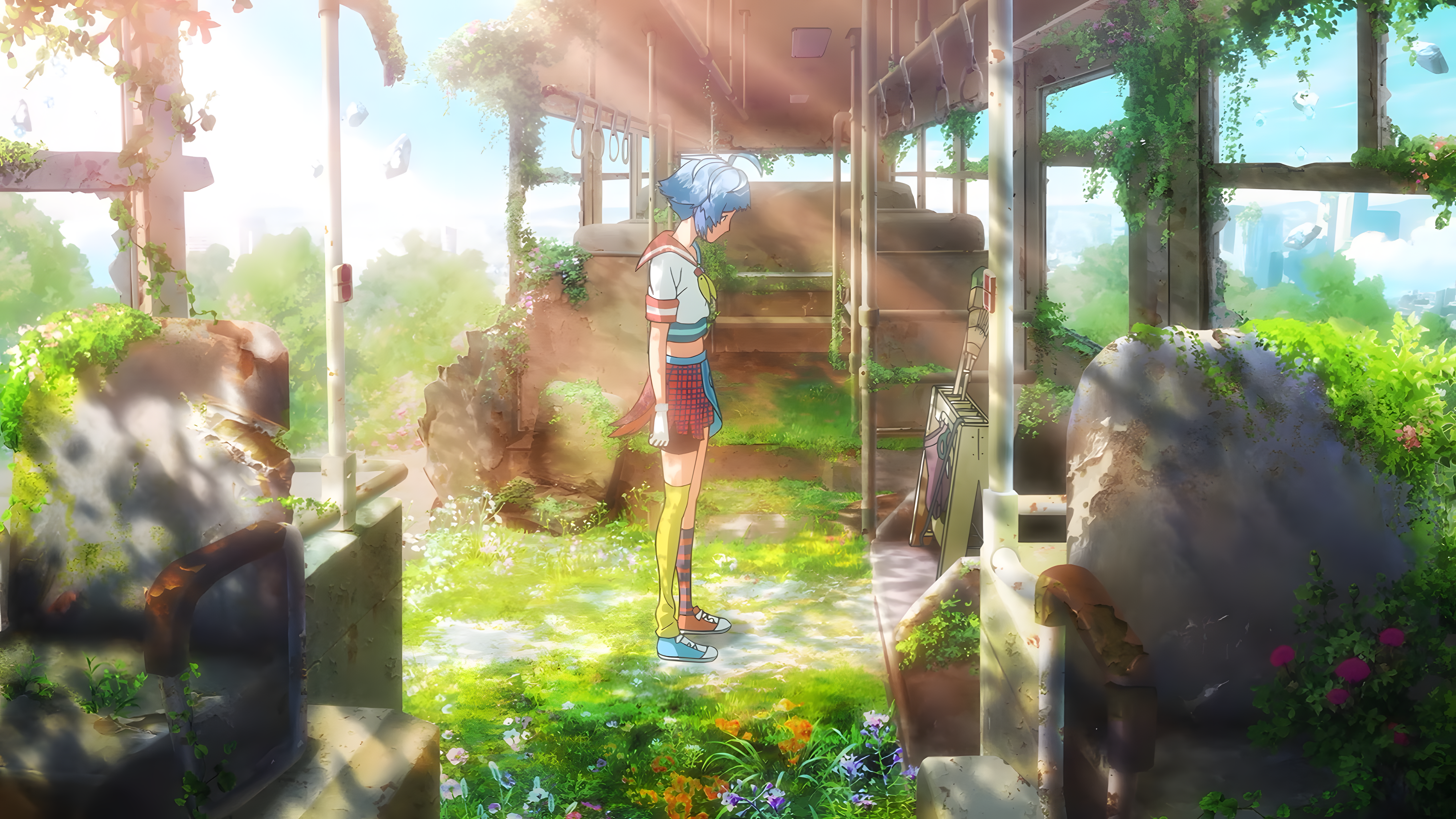 4K Anime Screenshot of Uta in an Overgrown Bus HD Wallpaper