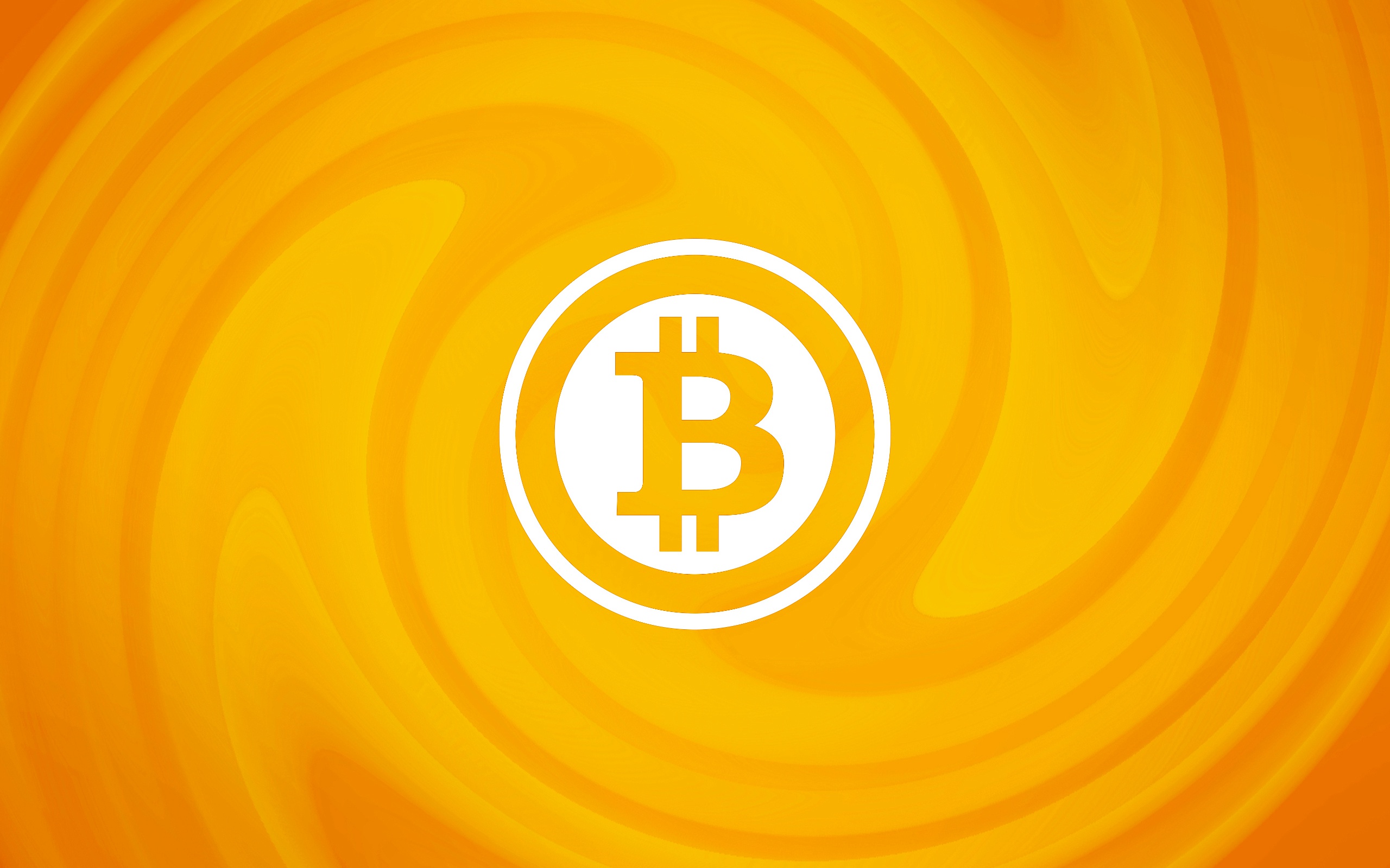 Bitcoin Logo on Orange Swirl Background HD Wallpaper