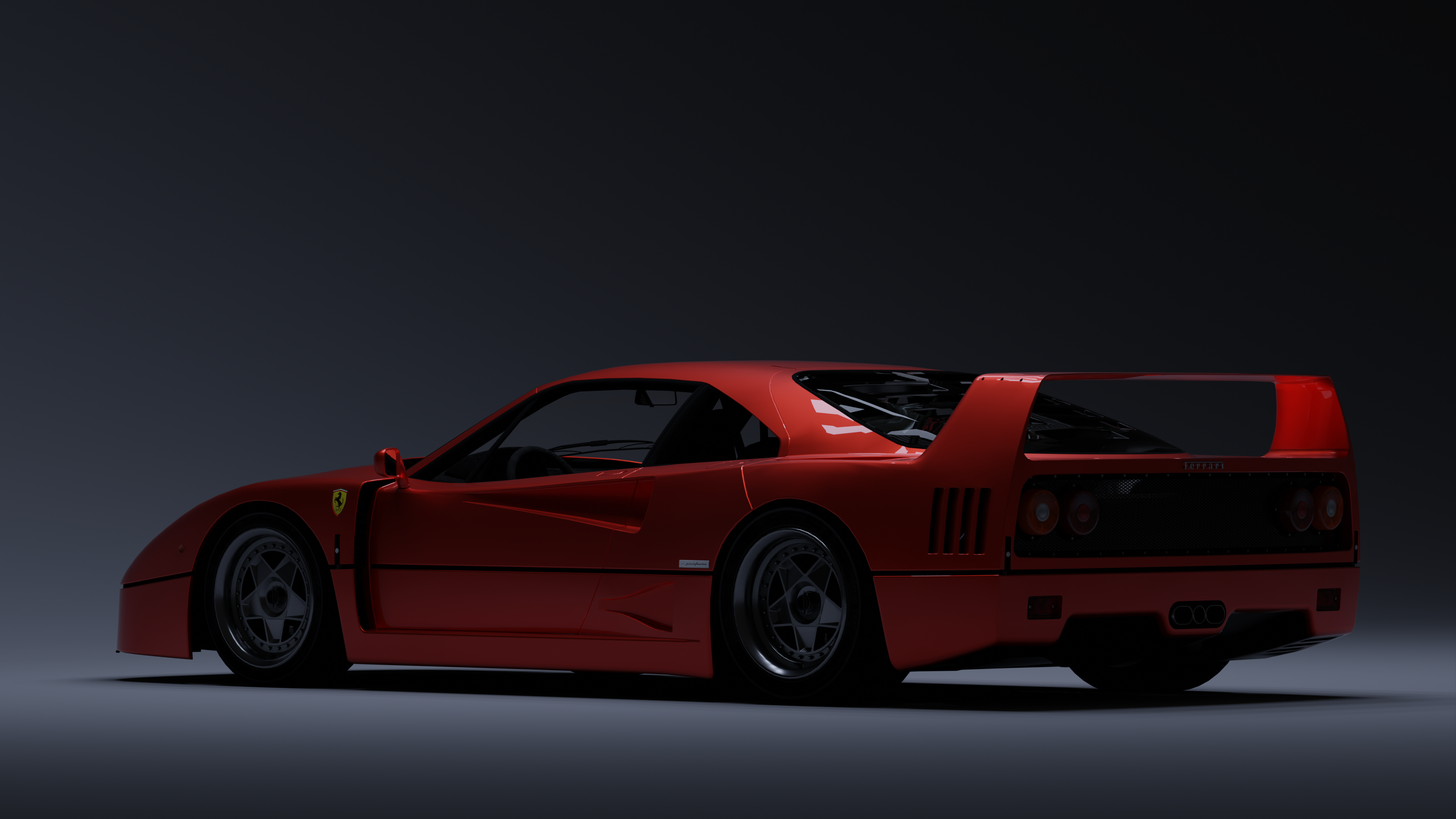 Red Ferrari F40 in a dark studio HD Wallpaper