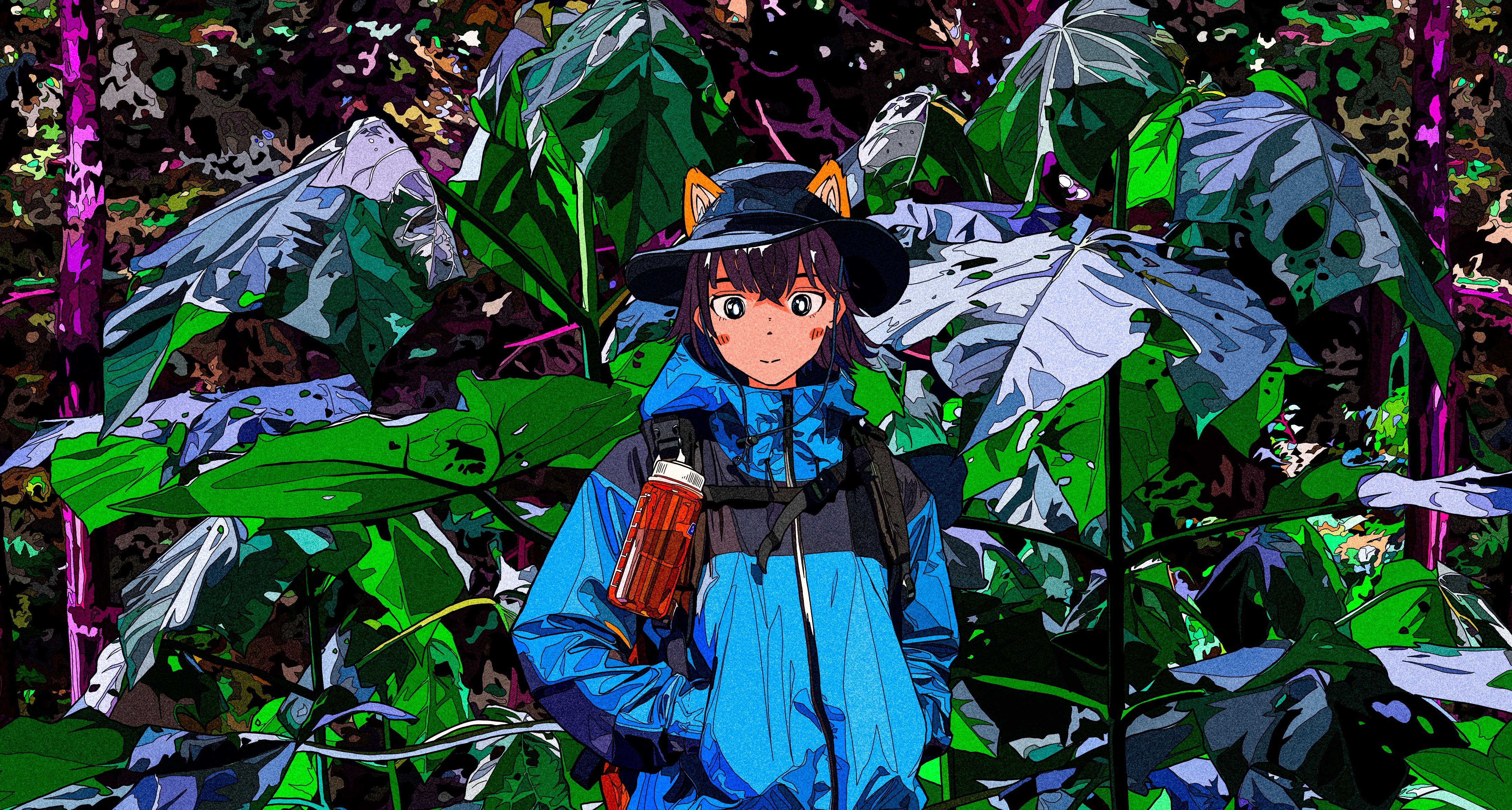 Anime girl with animal ears in a forest HD Wallpaper