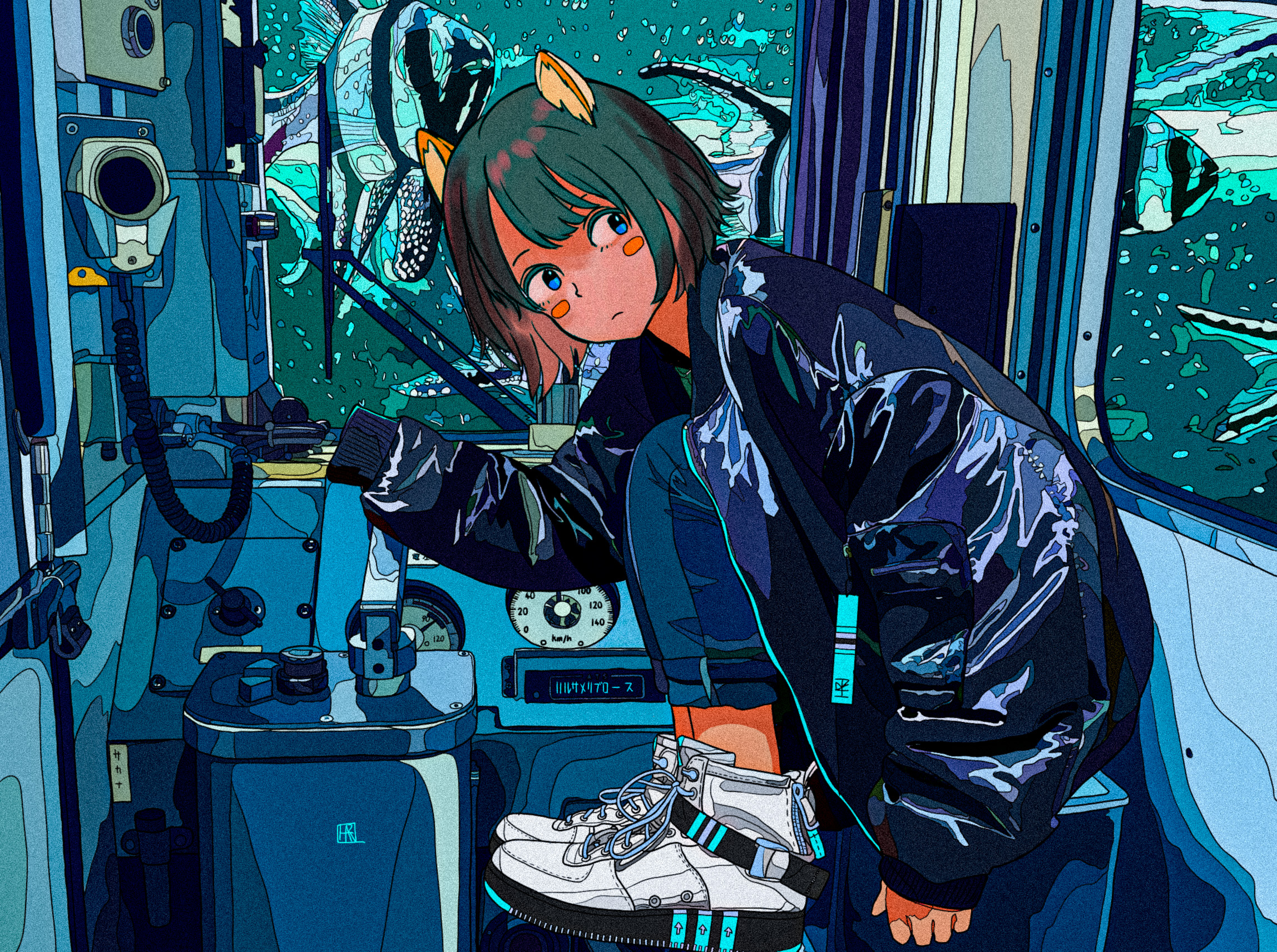 Anime girl with animal ears in a submarine HD Wallpaper