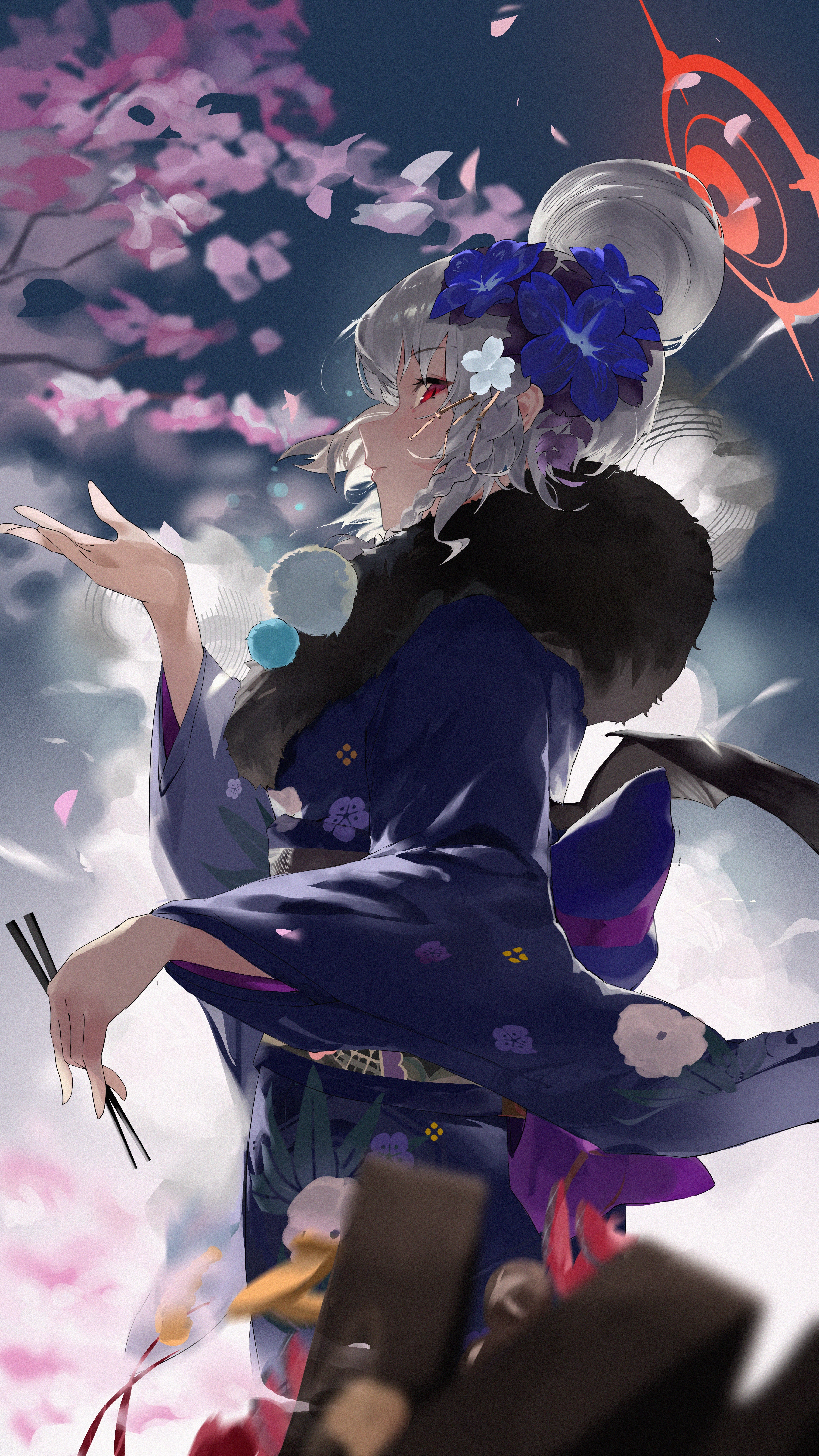 4K Anime Girl with Blue Flowers in Hair HD Phone Wallpaper