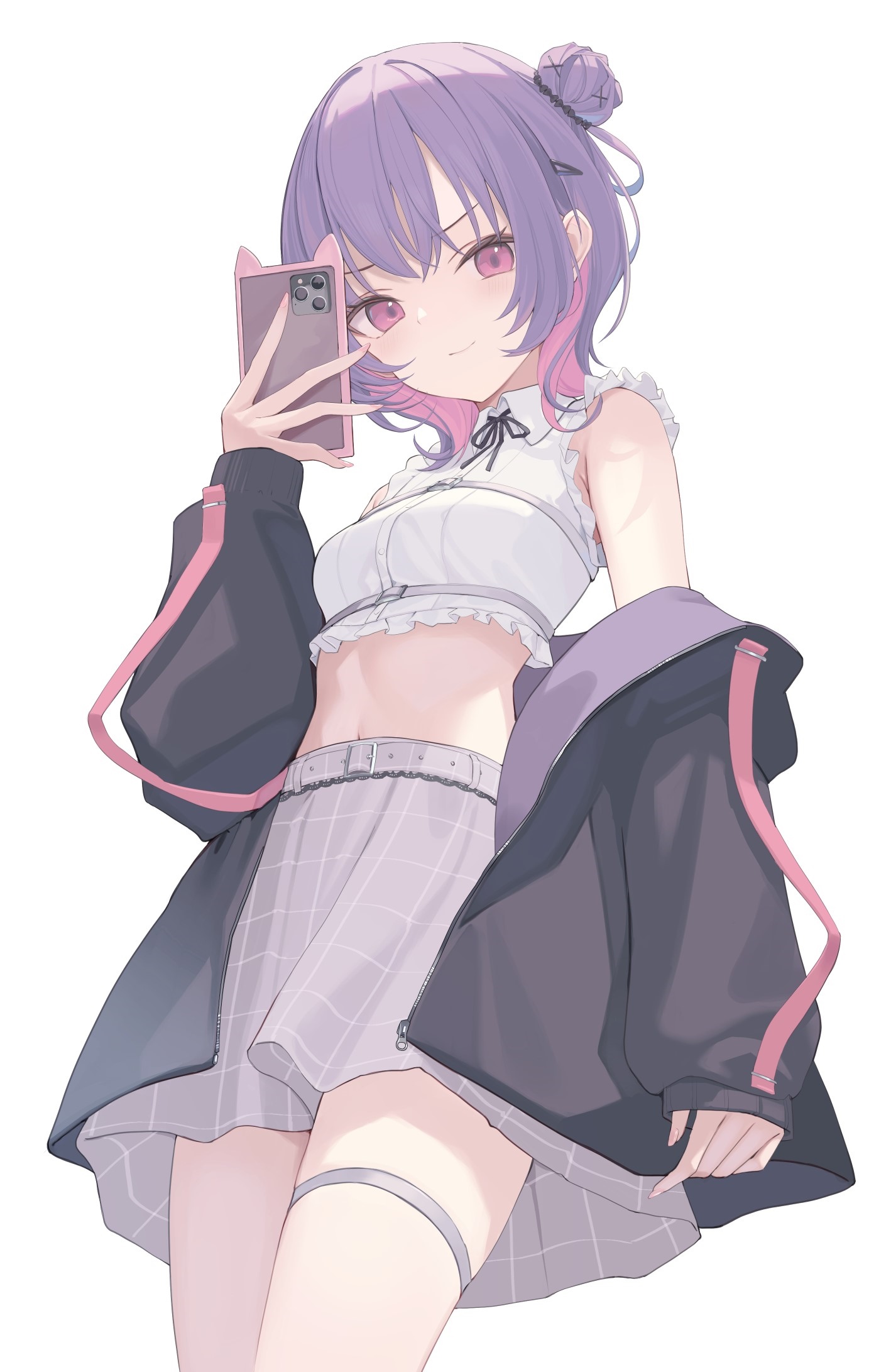 Anime girl with purple hair taking a selfie HD Phone Wallpaper