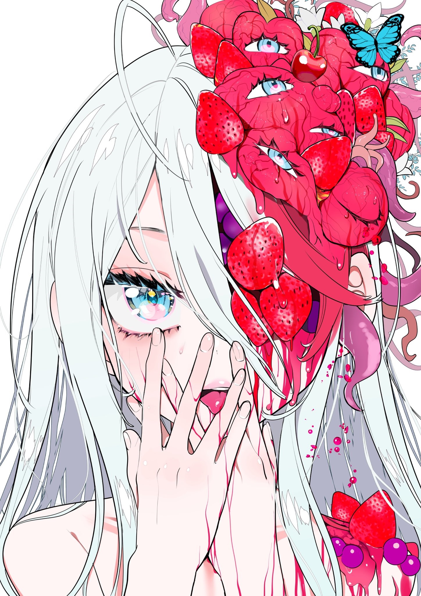 Girl with strawberries and eyes HD Phone Wallpaper