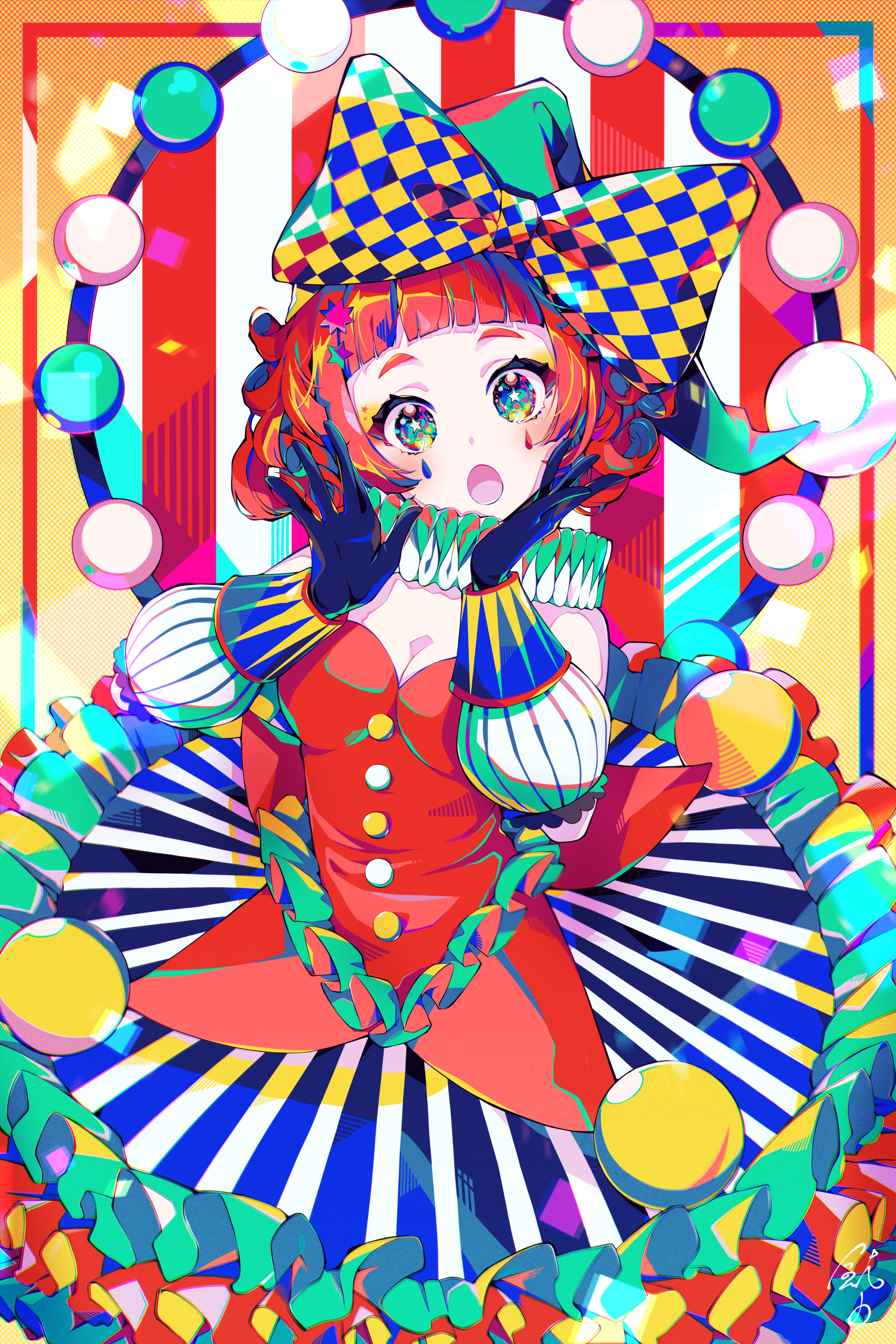 Clown girl with colorful circus outfit and bow tie HD Phone Wallpaper