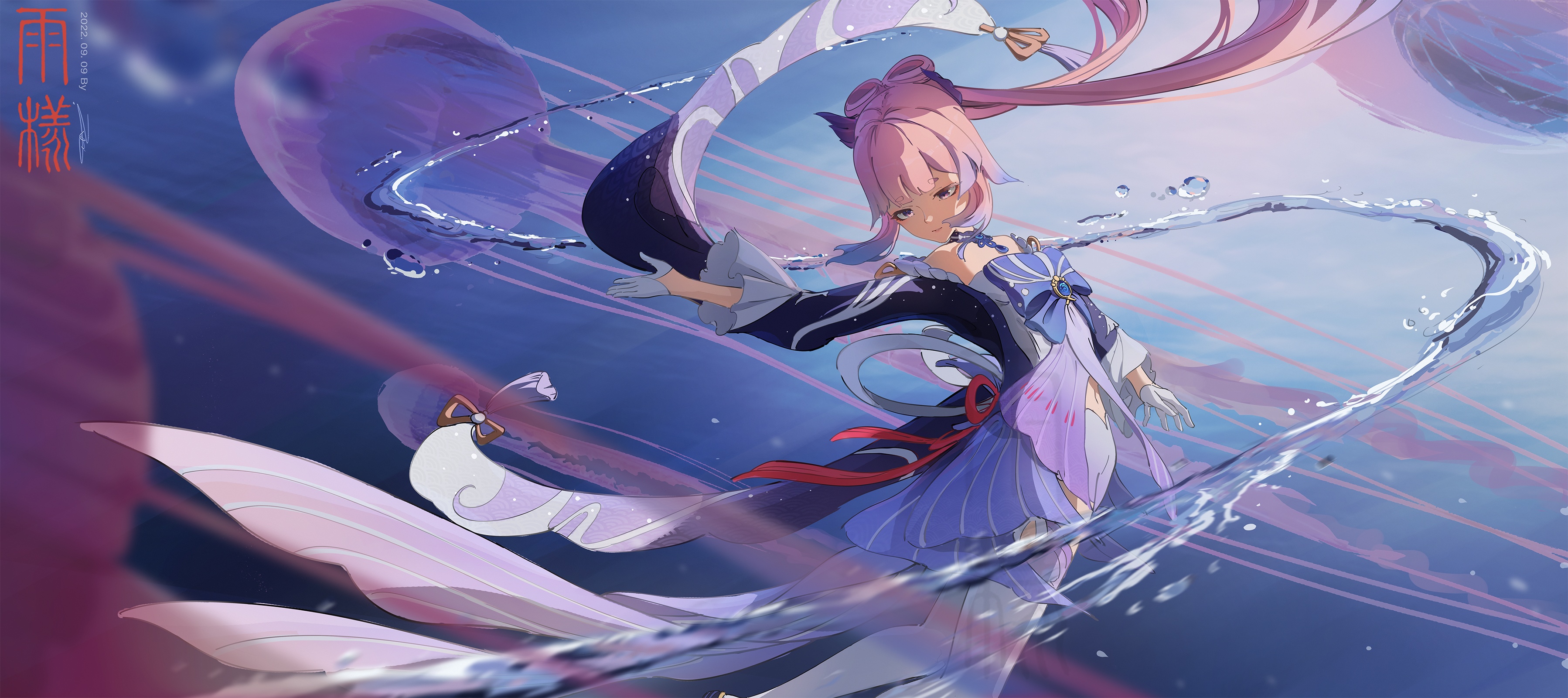 Sangonomiya Kokomi from Genshin Impact with flowing water HD Wallpaper