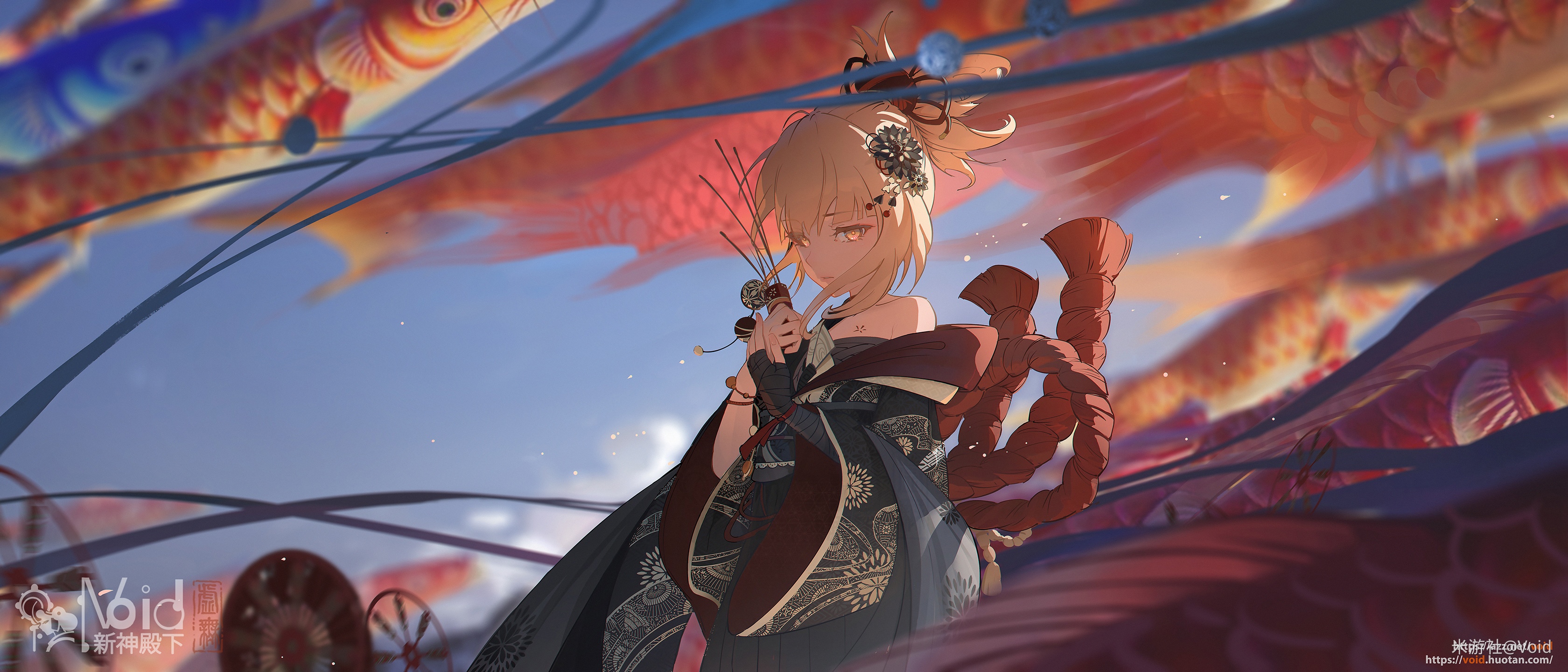 Genshin Impact: Yoimiya with Koi Flags HD Wallpaper