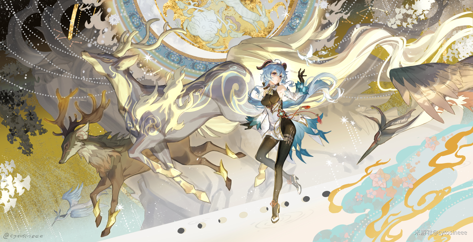 Ganyu and mythical deer from Genshin Impact HD Wallpaper