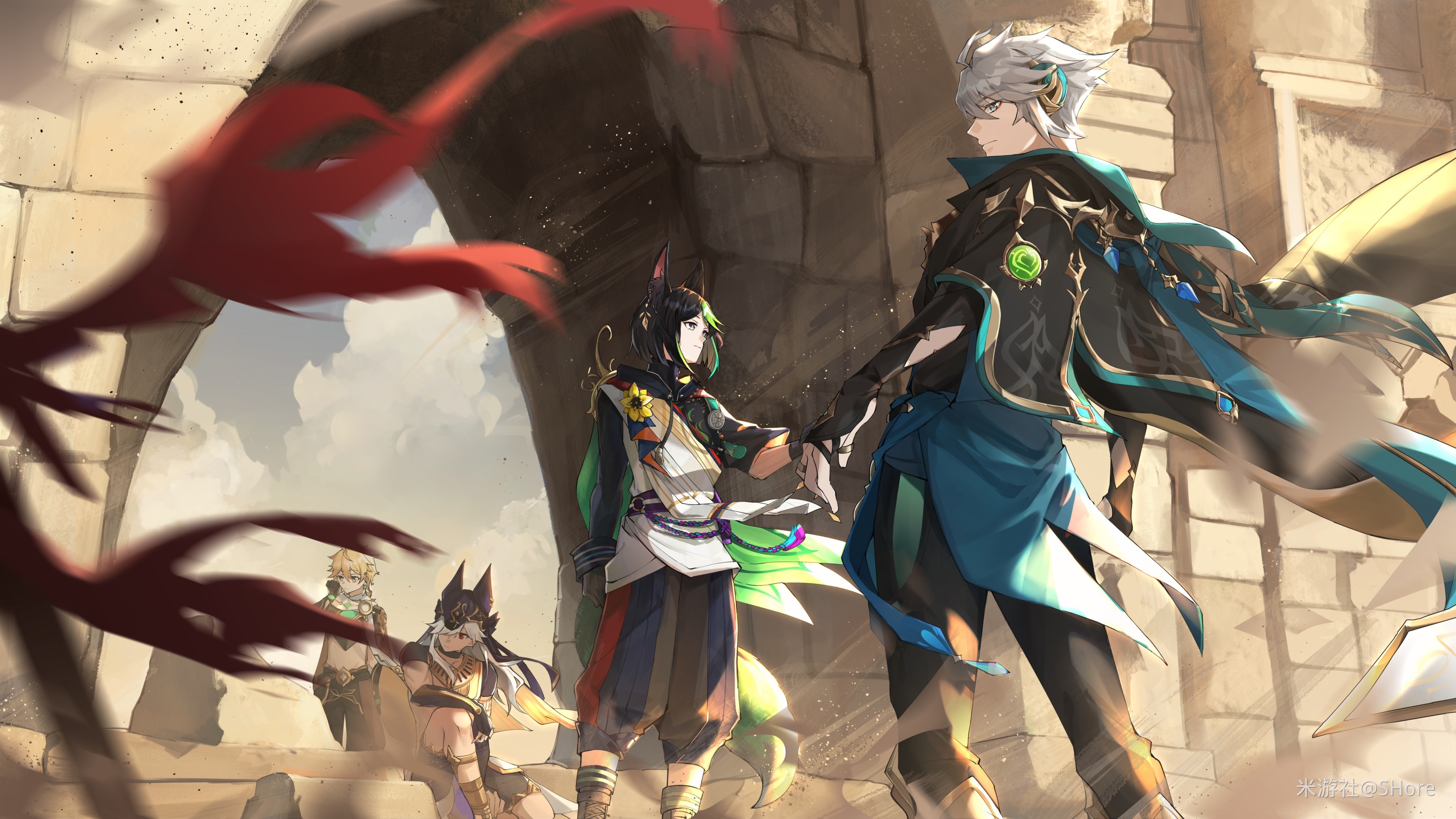Genshin Impact: Aether, Tighnari, Al-Haitham, and Cyno HD Wallpaper