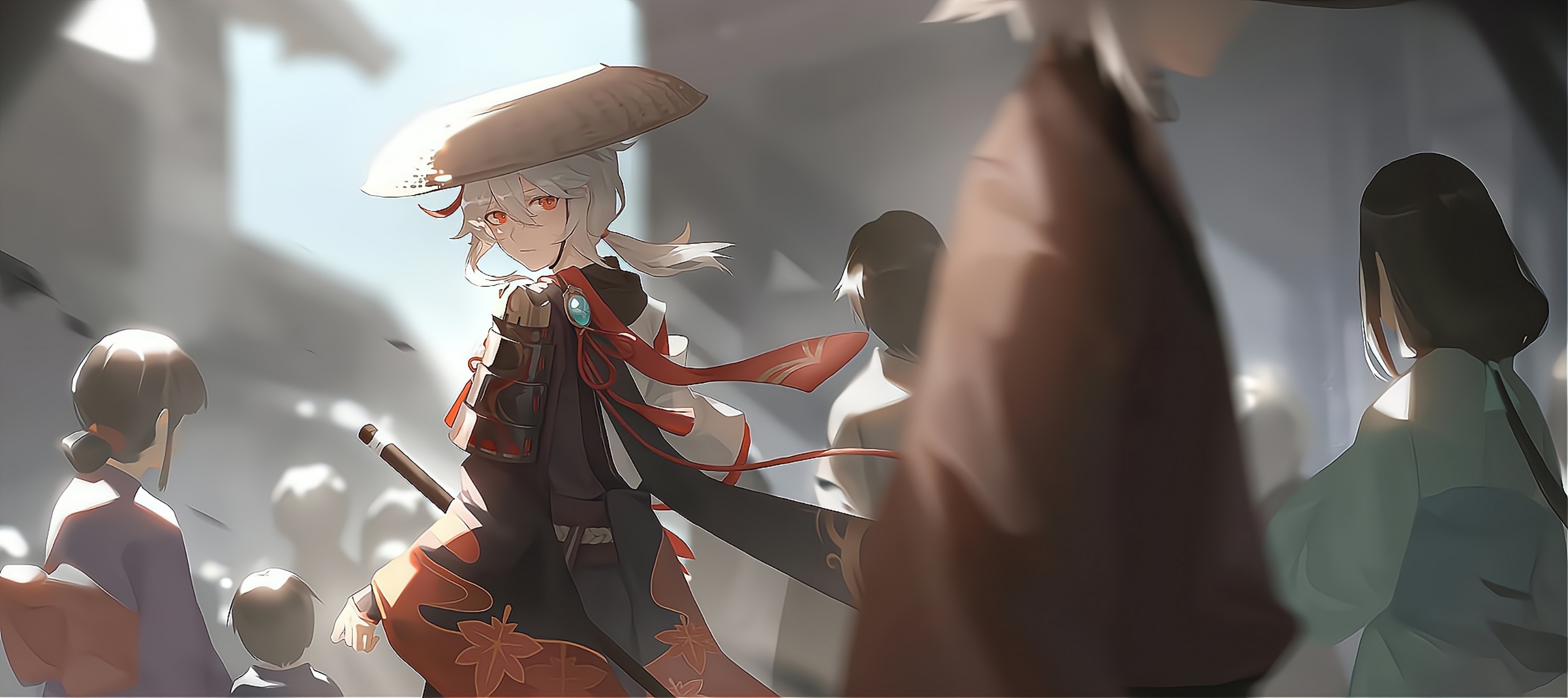 Kaedehara Kazuha from Genshin Impact in a crowded street HD Wallpaper