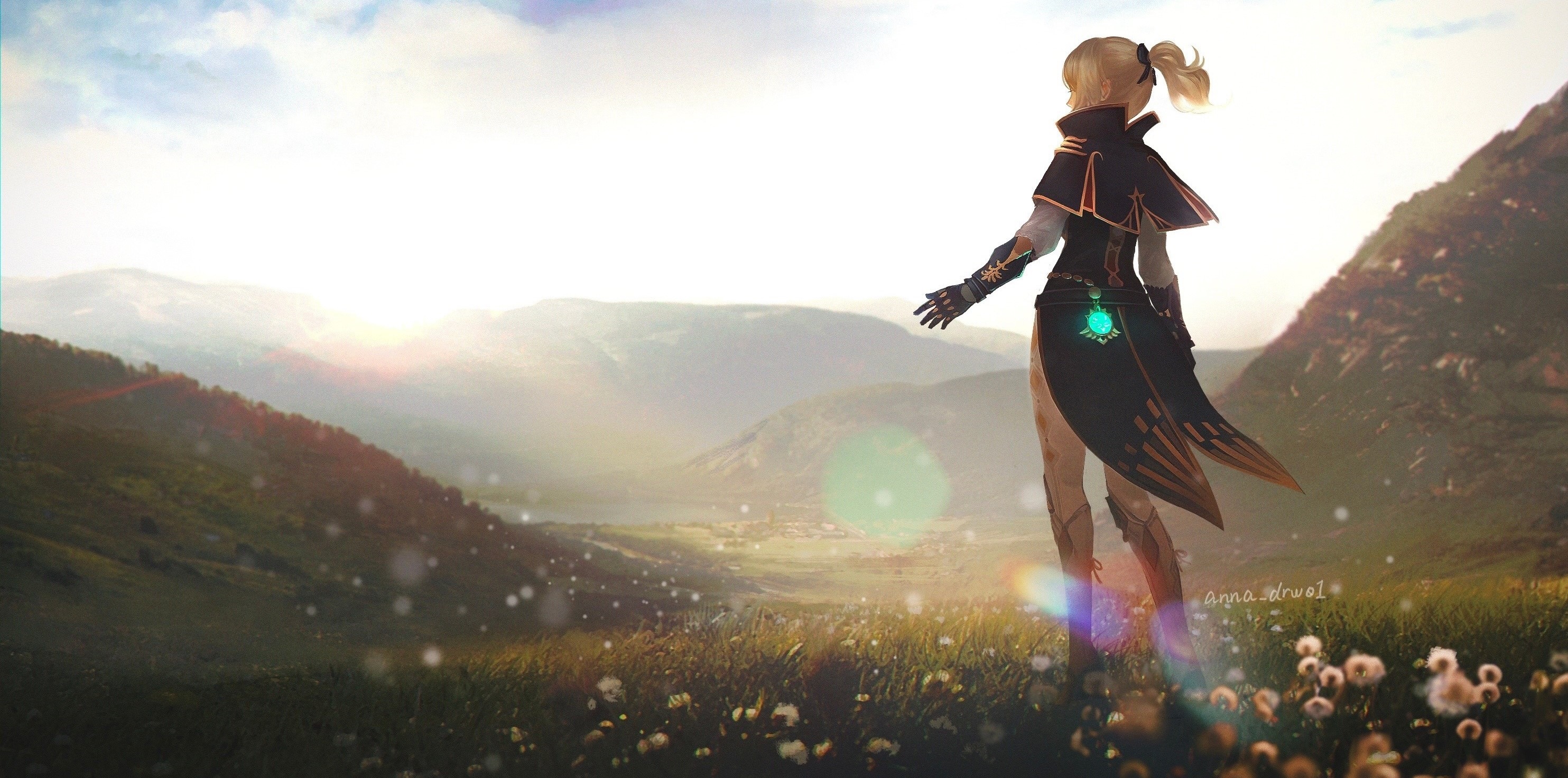 Jean from Genshin Impact overlooking a valley HD Wallpaper