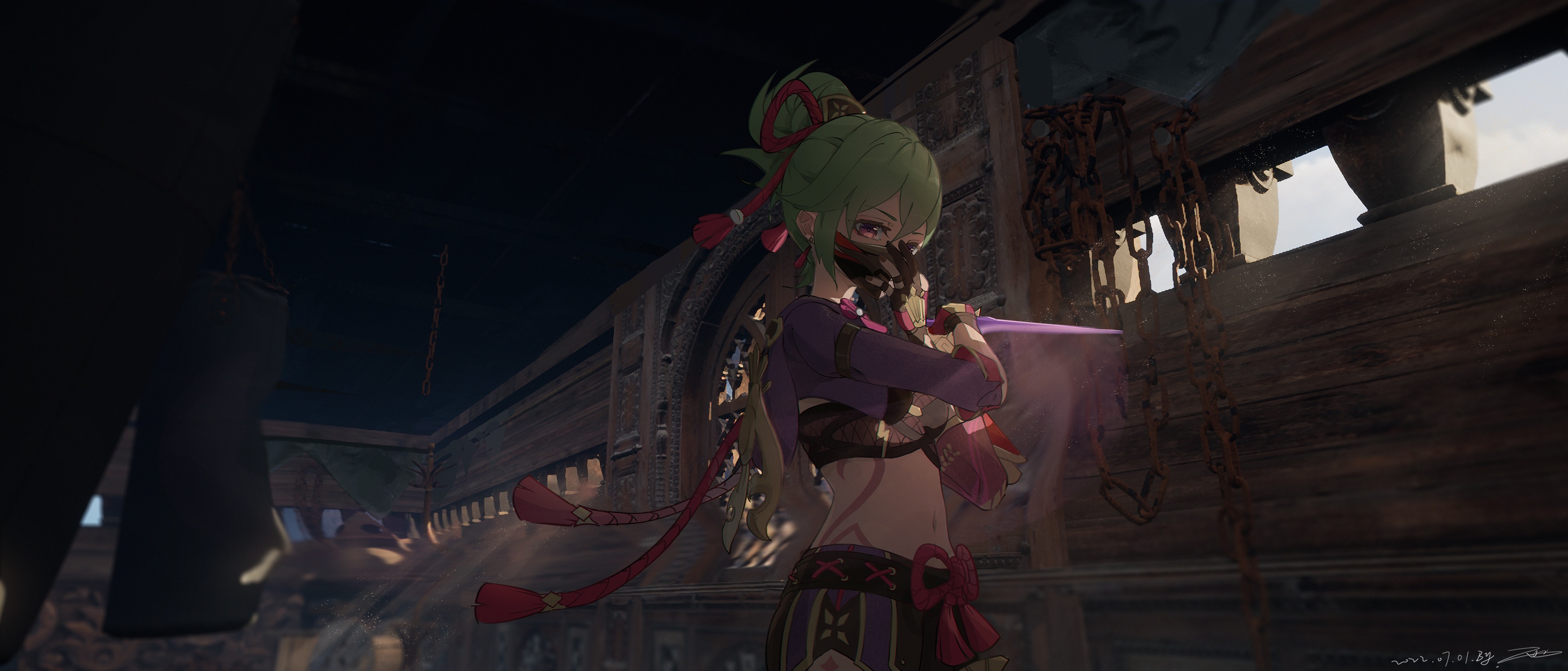 Kuki Shinobu from Genshin Impact holding a sword HD Wallpaper