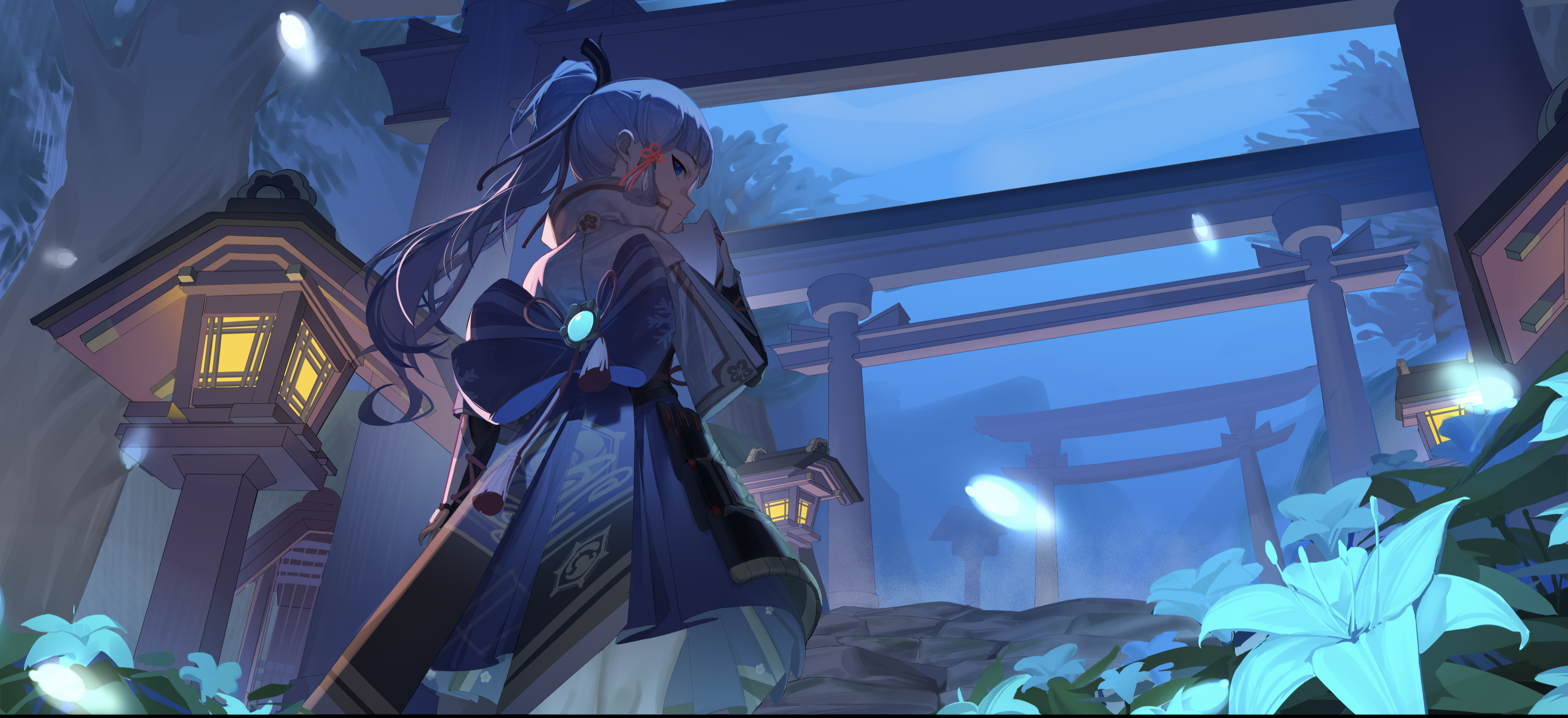 4K Genshin Impact: Kamisato Ayaka in a Shrine HD Wallpaper