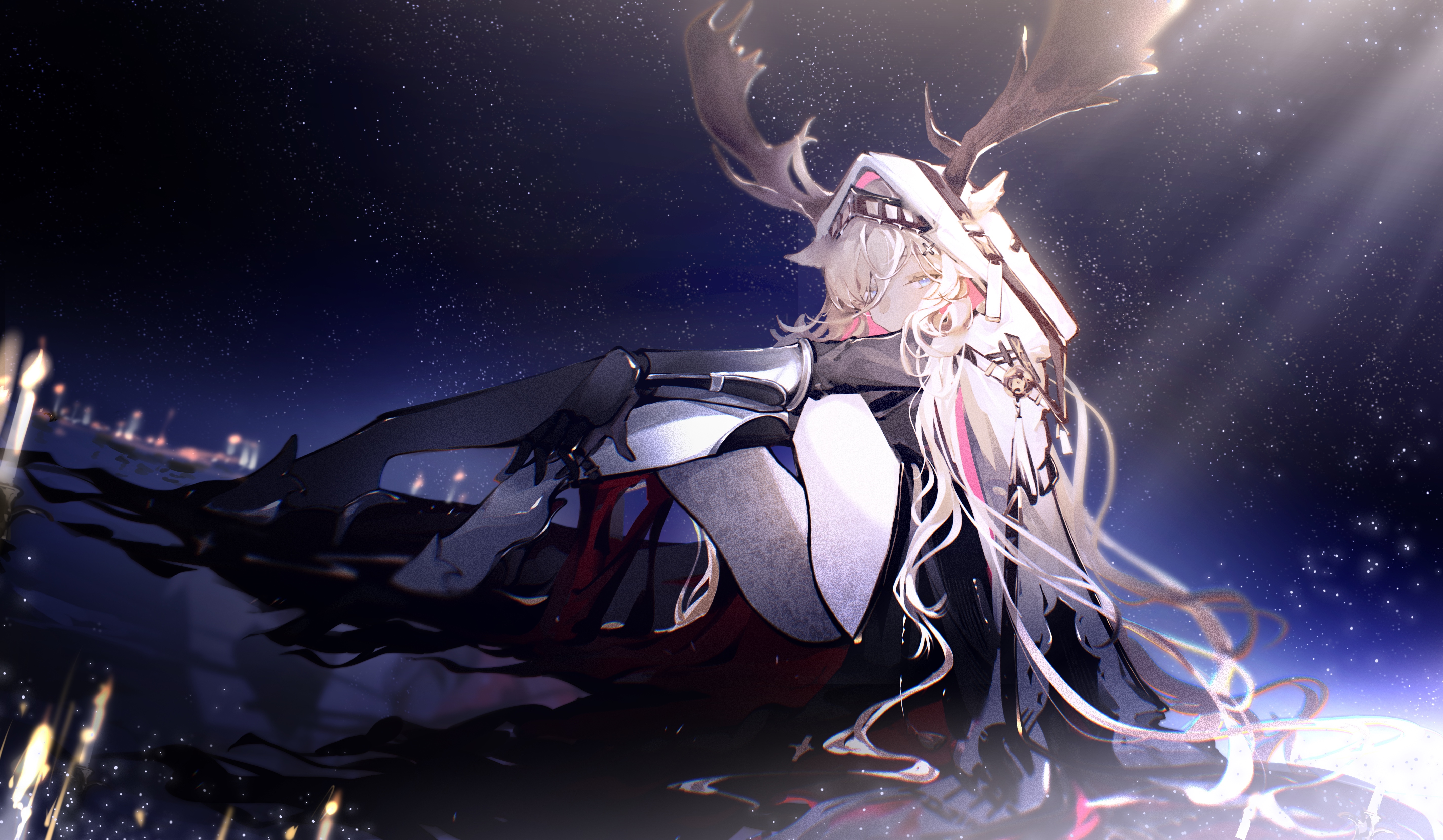 The Candle Knight Viviana in Arknights under the stars HD Wallpaper