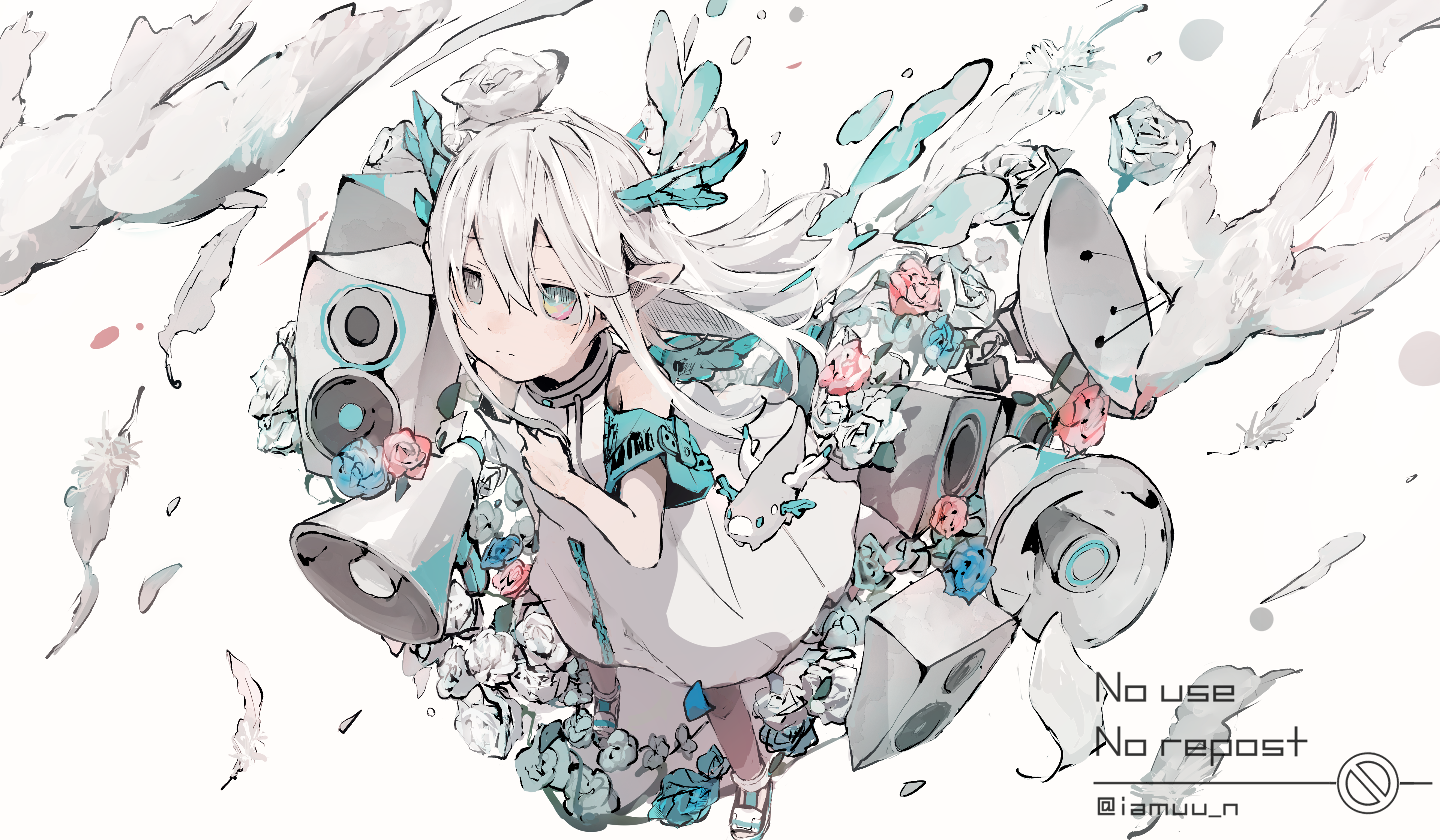 4K anime girl with birds and flowers HD Wallpaper