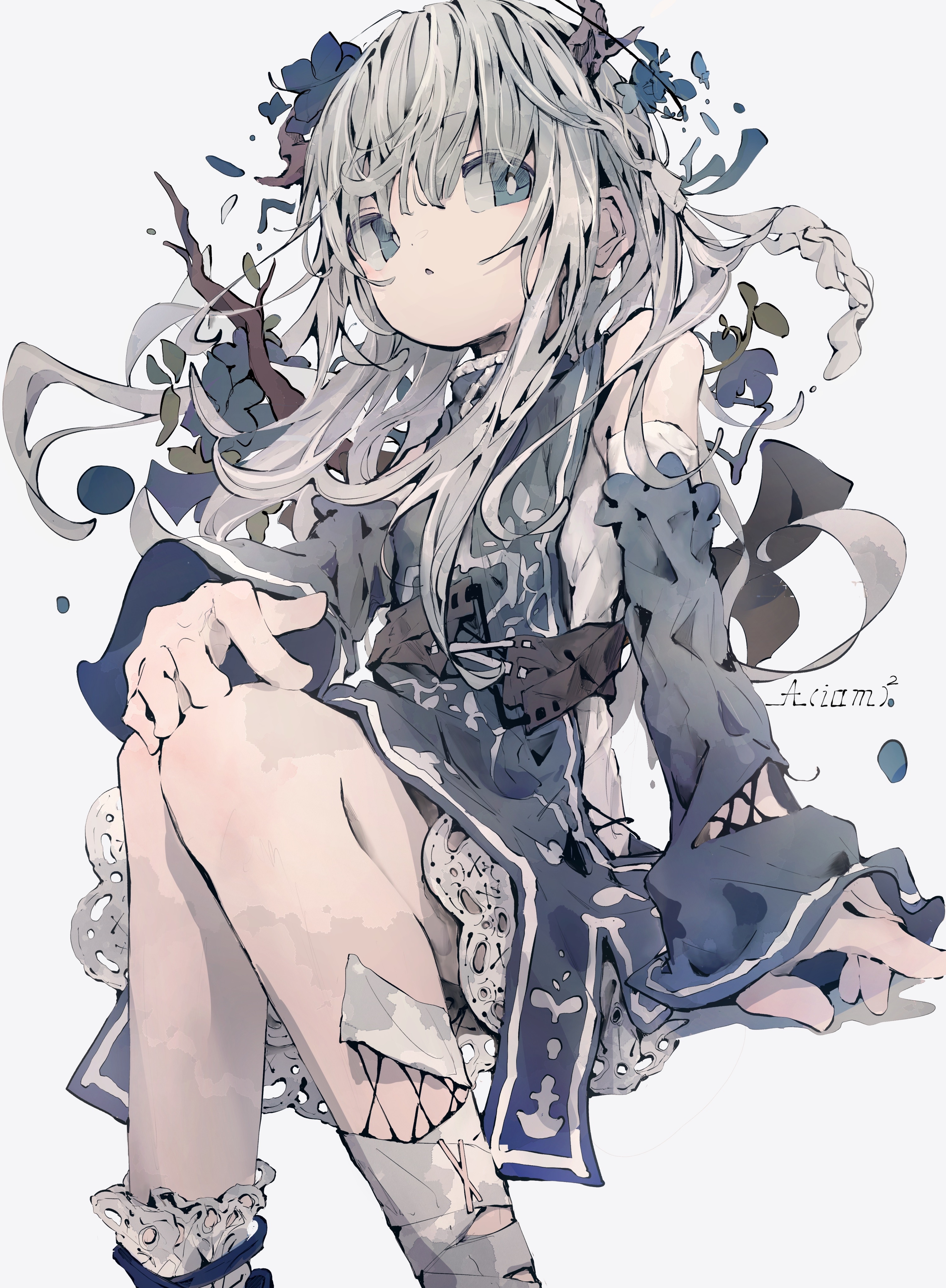 Anime girl with white hair and blue eyes, Aciam HD Phone Wallpaper