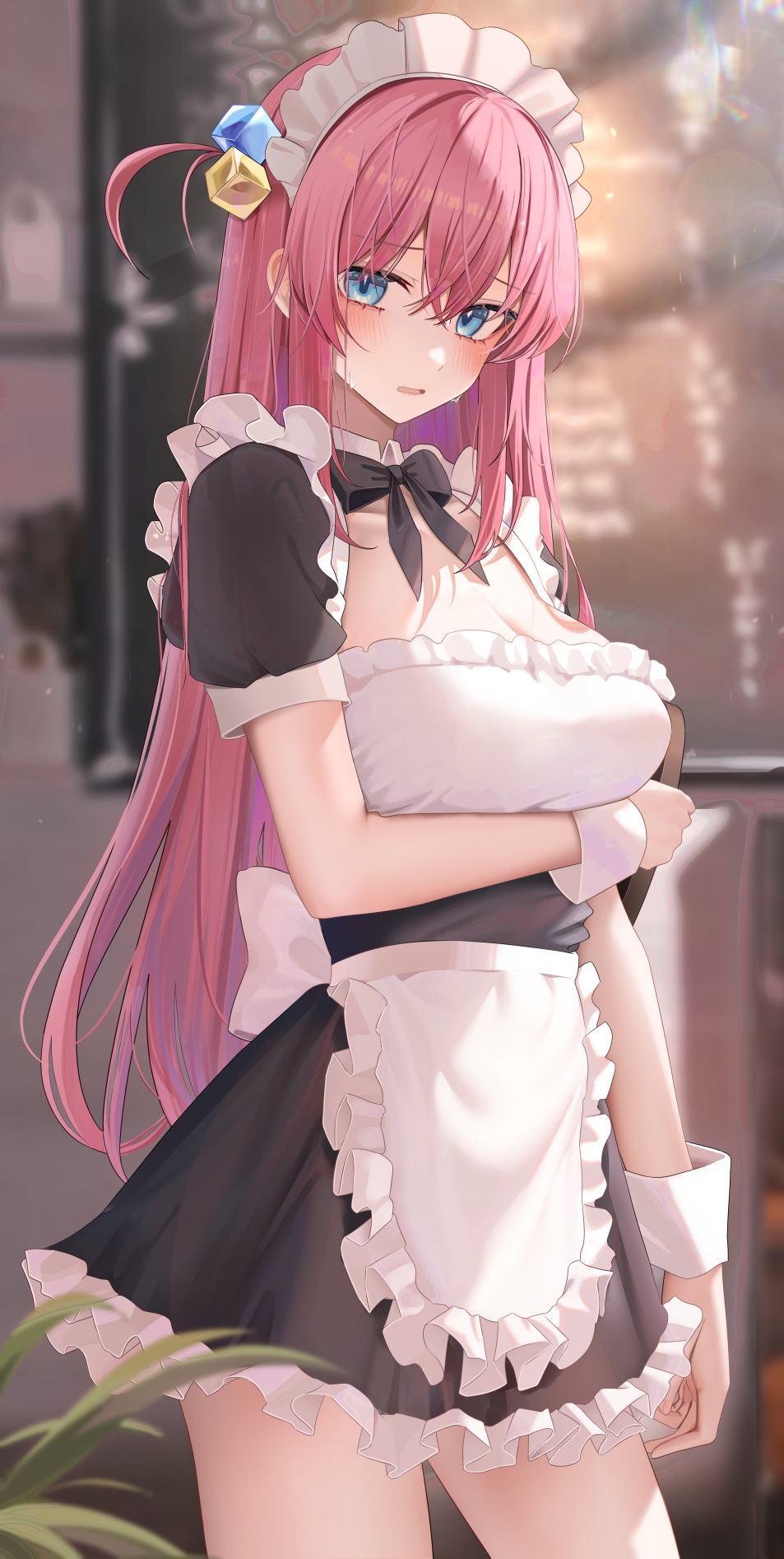 Bocchi the Rock! Maid Outfit Blushing HD Phone Wallpaper
