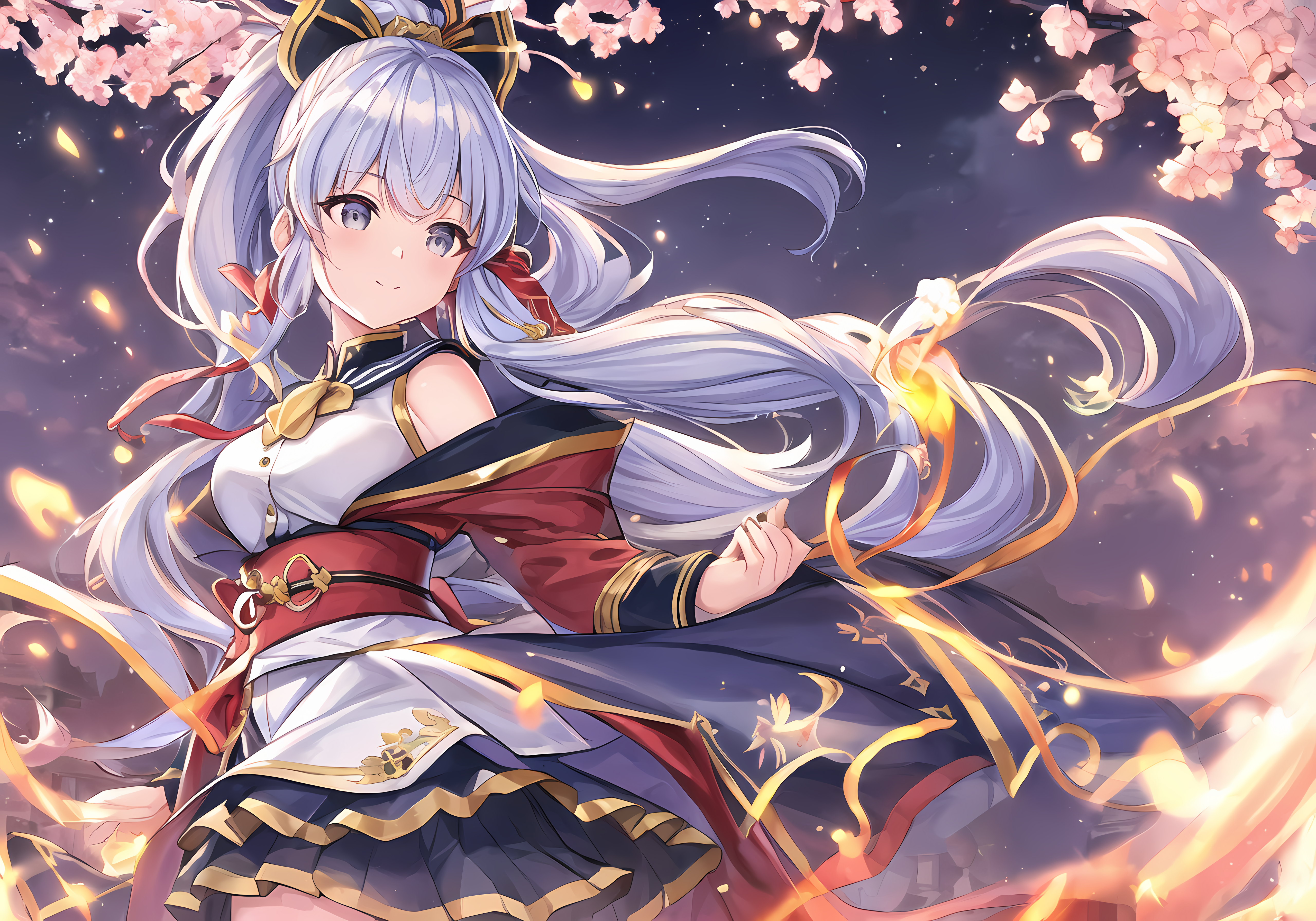 Kamisato Ayaka from Genshin Impact with Cherry Blossoms HD Wallpaper
