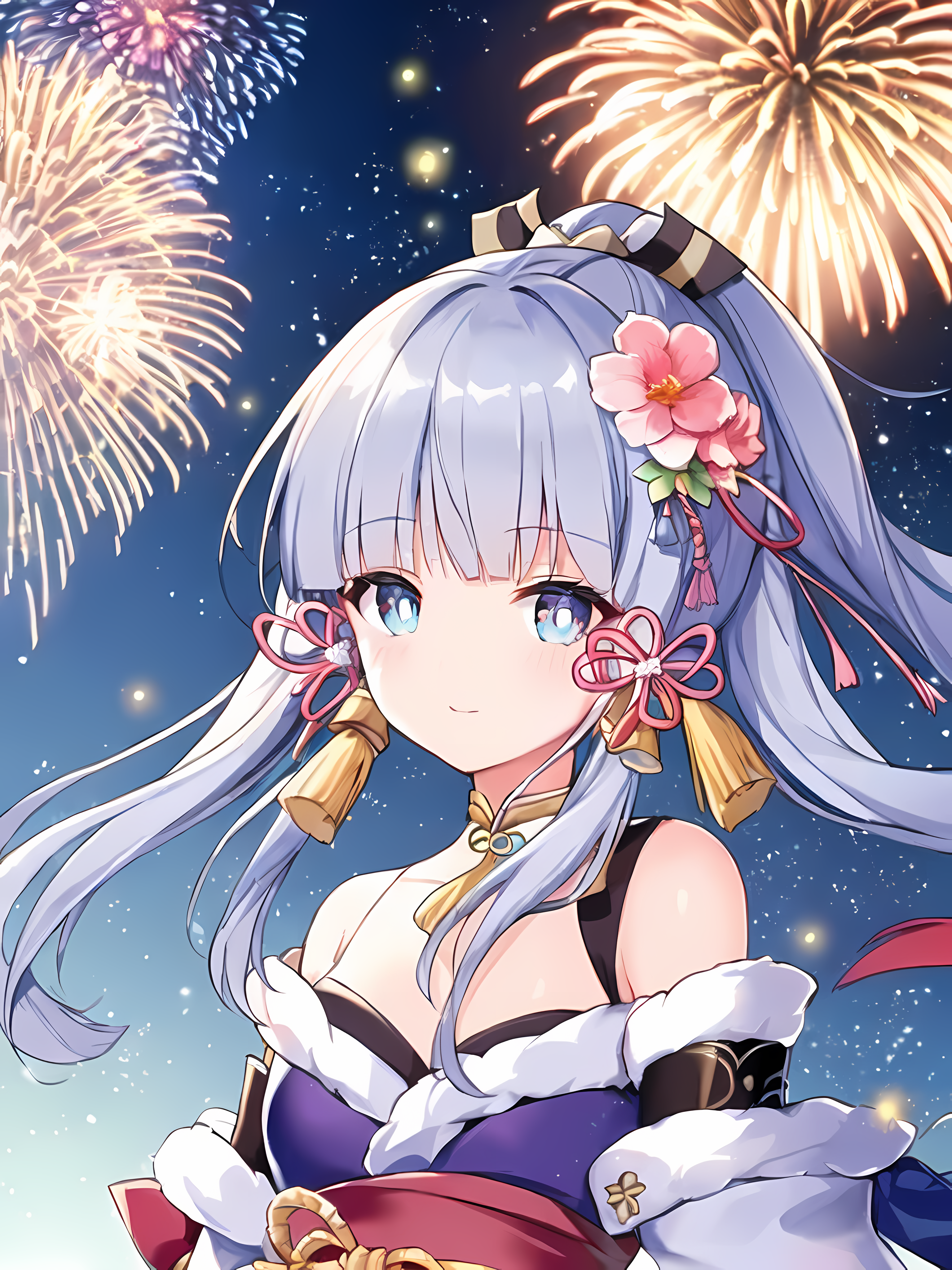 Kamisato Ayaka with Fireworks HD Phone Wallpaper