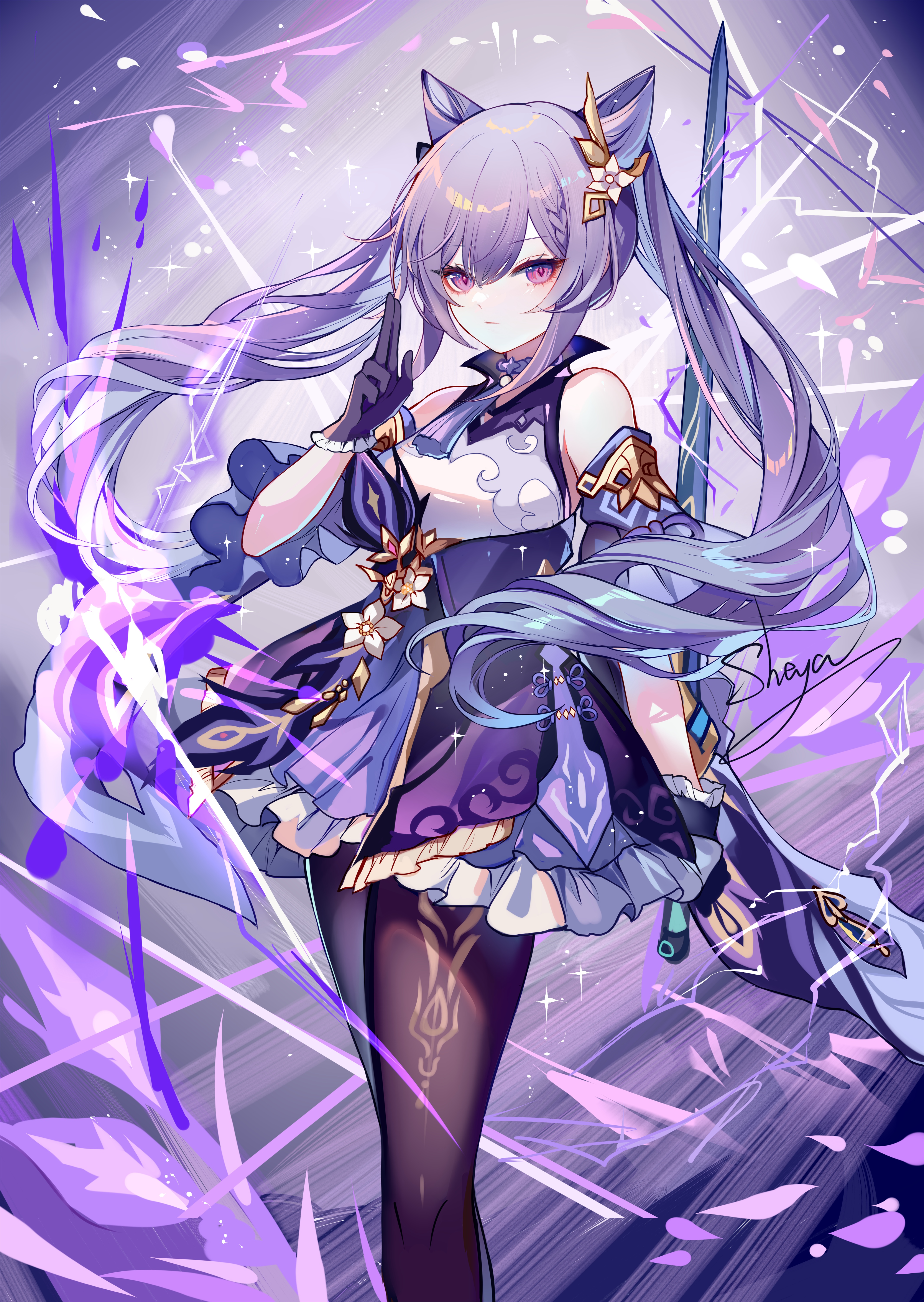 4K Genshin Impact Keqing with purple hair and eyes HD Phone Wallpaper
