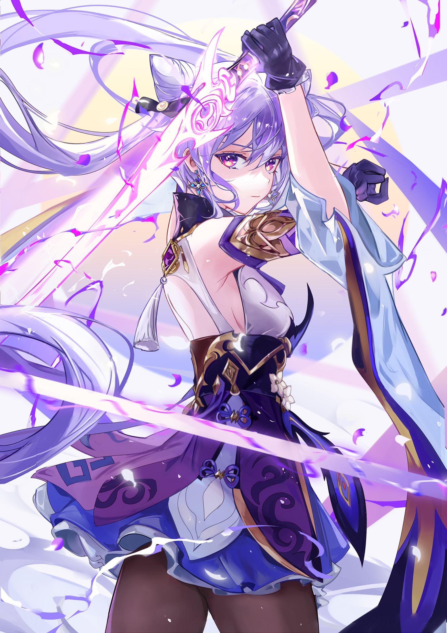 Keqing from Genshin Impact with a sword HD Phone Wallpaper