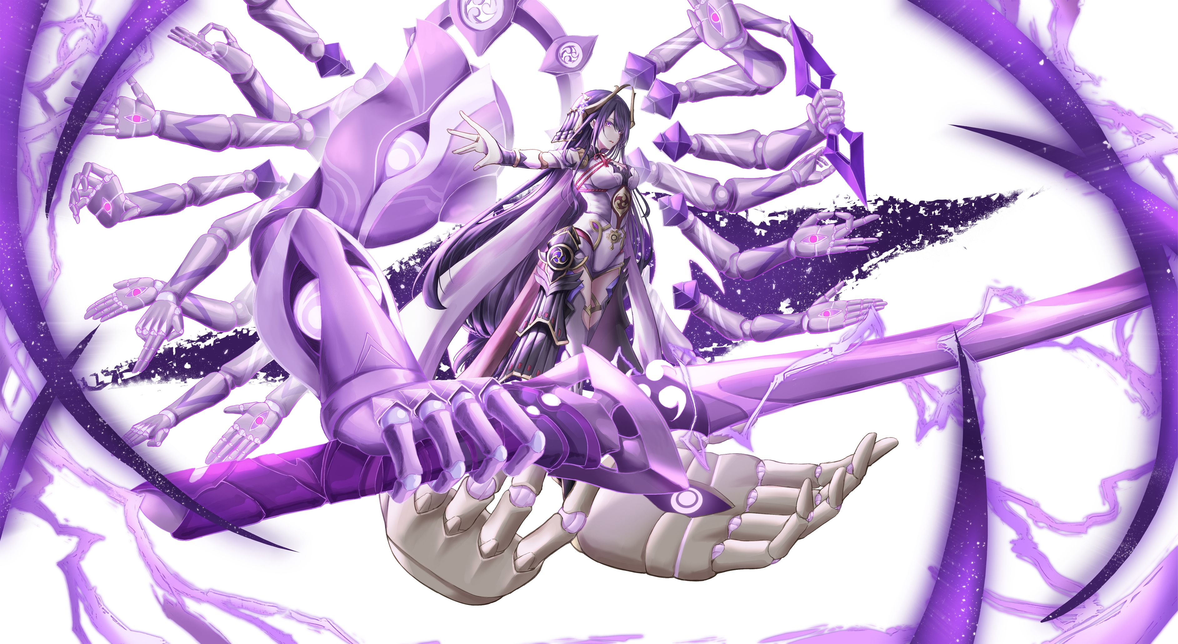 Raiden Shogun with many arms and sword HD Wallpaper