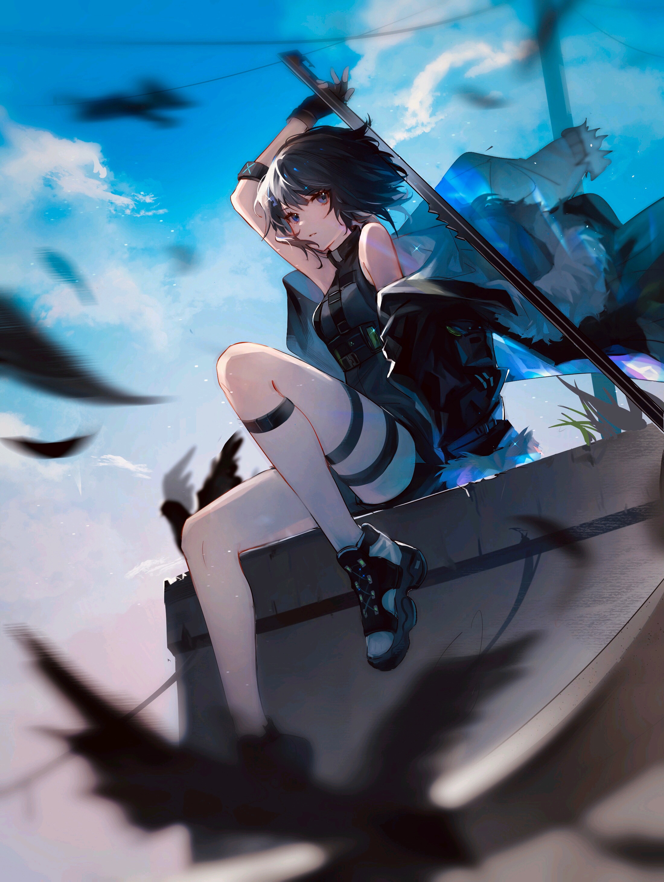 La Pluma from Arknights with birds and sword HD Phone Wallpaper