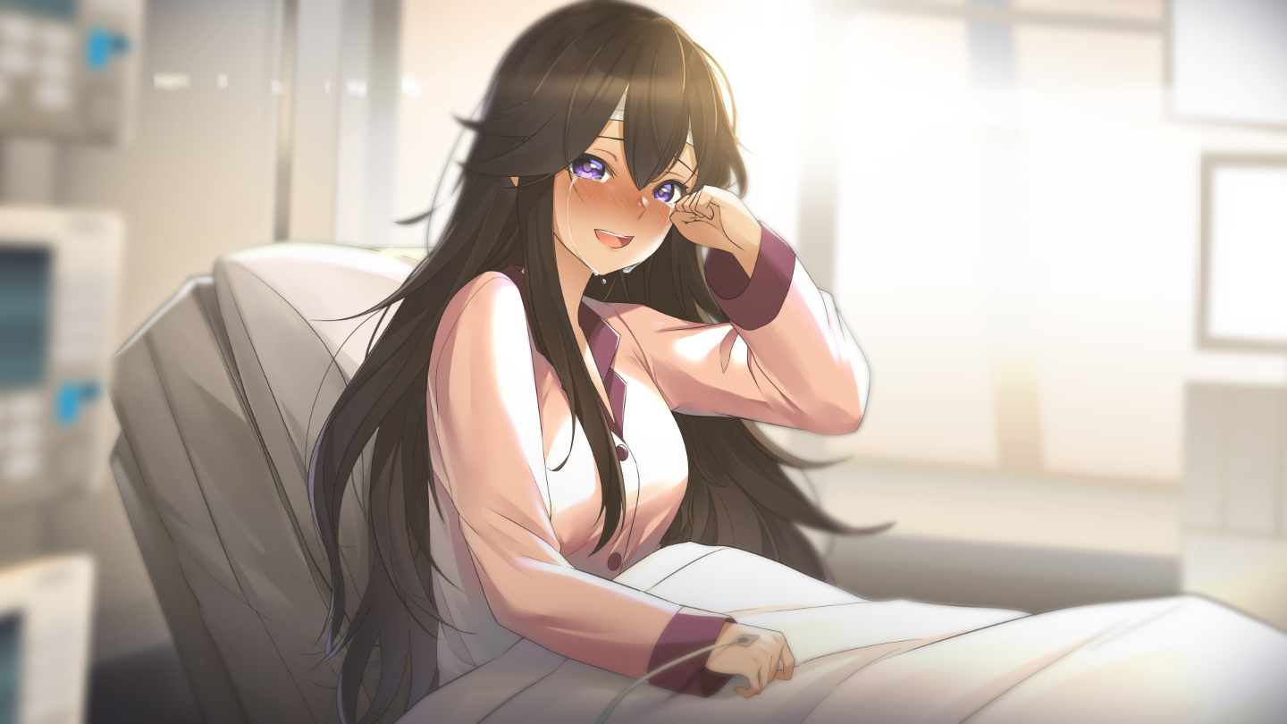 Anime girl crying in hospital bed HD Wallpaper