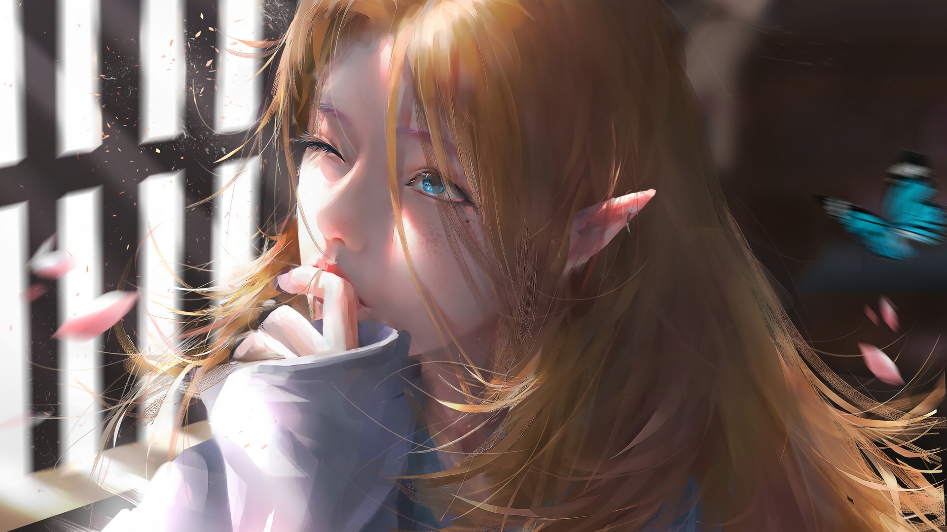 Woman with pointy ears and blue eyes HD Wallpaper
