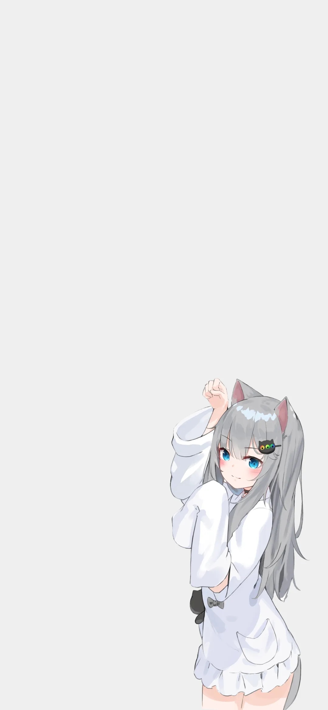 Anime cat girl with blue eyes and gray hair HD Phone Wallpaper