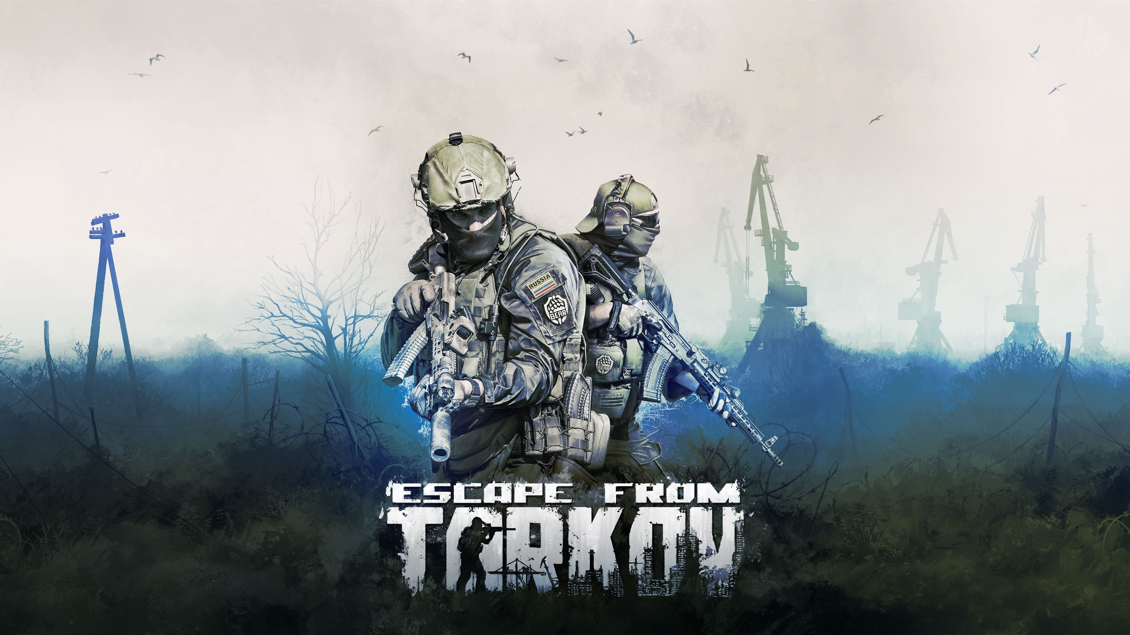 Escape from Tarkov 4K Logo with Soldiers HD Wallpaper
