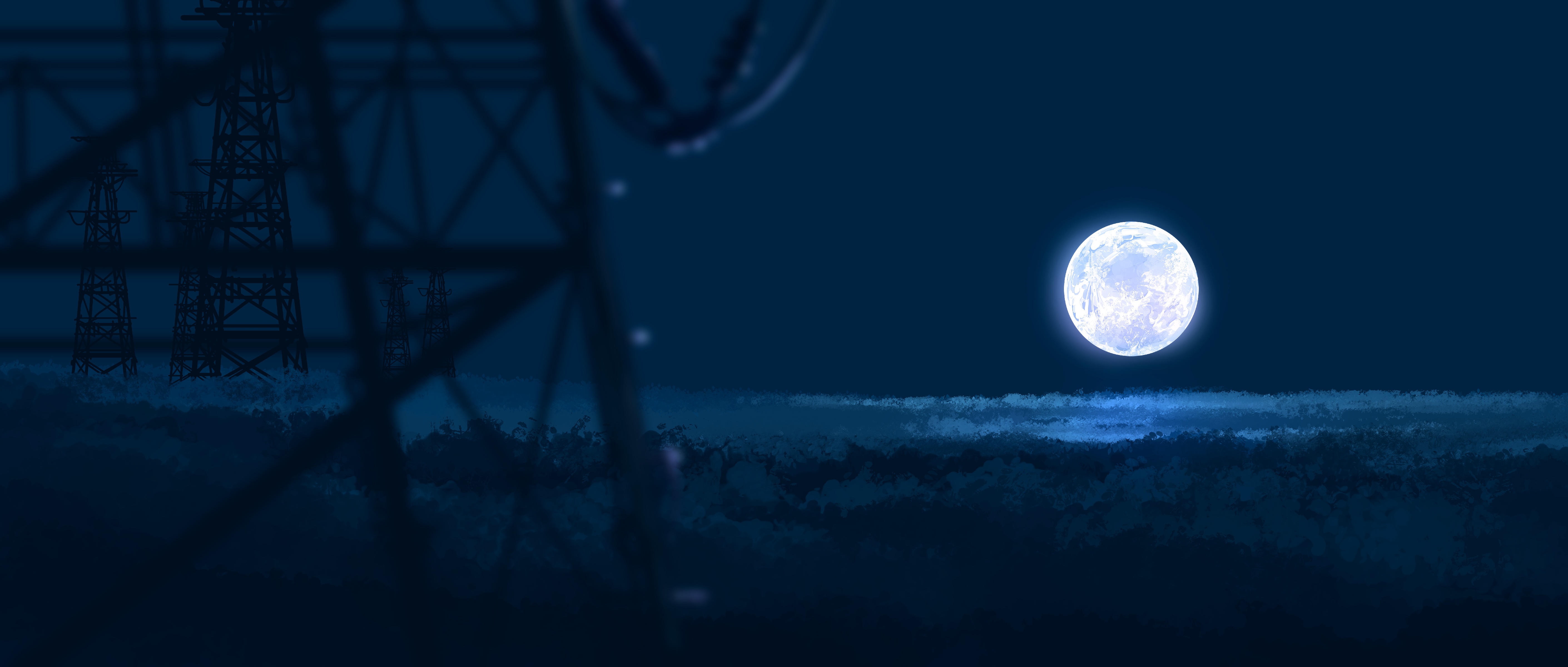 4K night scene with pylons and a full moon HD Wallpaper