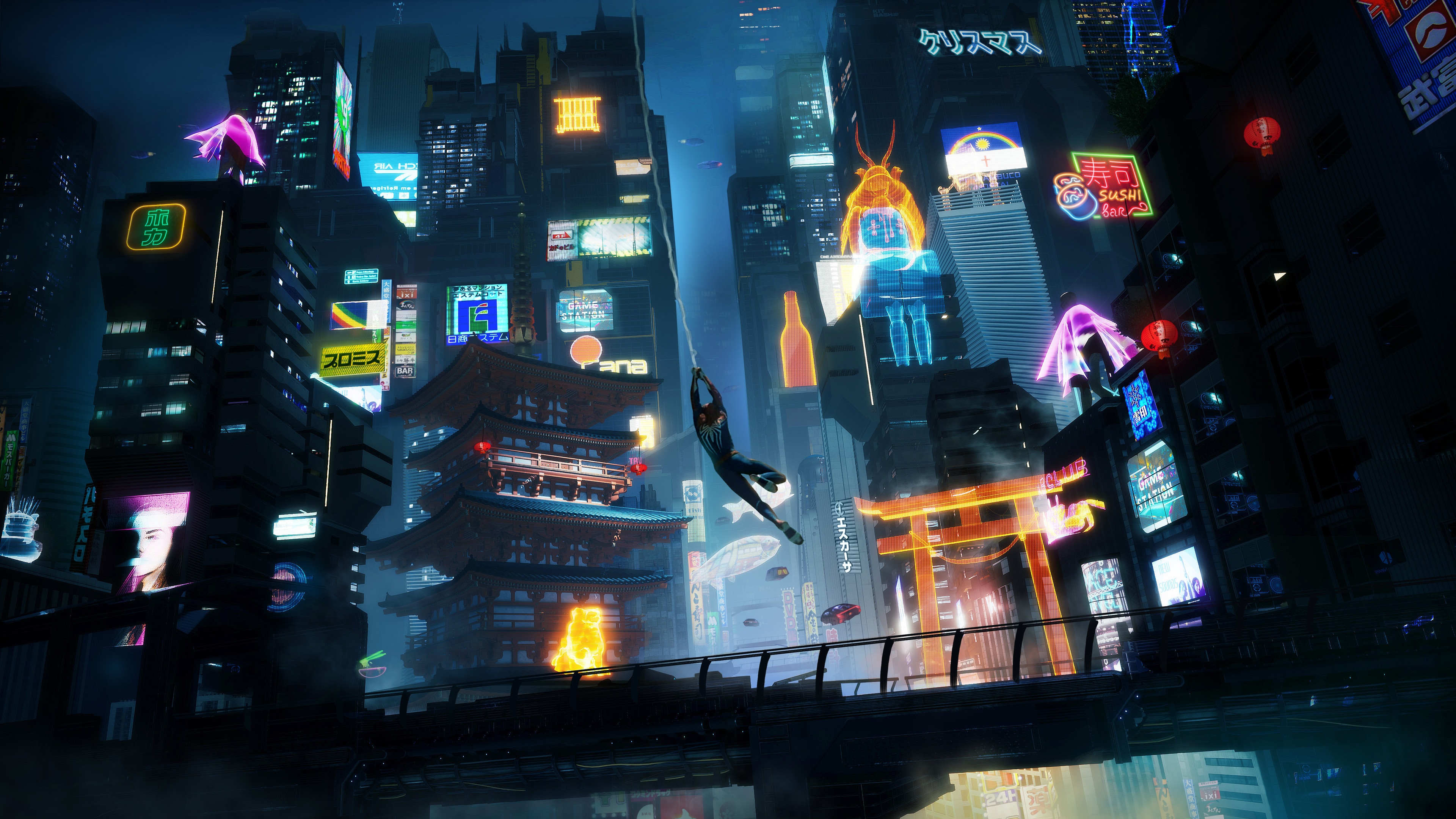 4K Spider-Man in a Cyberpunk City HD Wallpaper